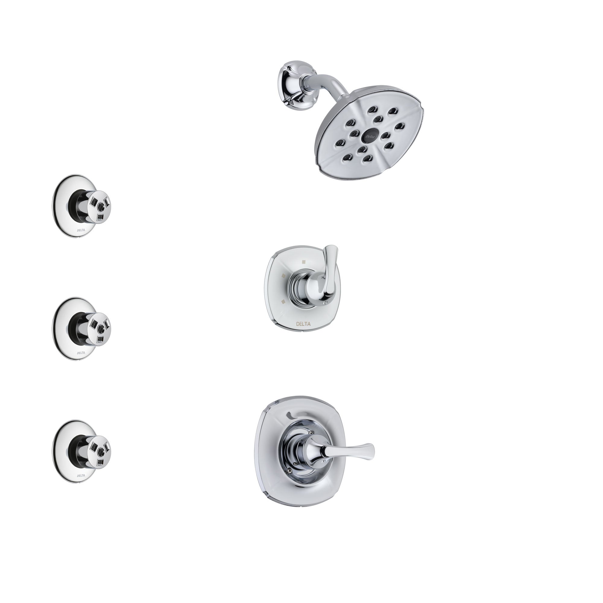 Delta Addison Chrome Finish Shower System with Control Handle, 3-Setting Diverter, Showerhead & 3 Body Sprays - SS1429212 | Modern Bathroom Upgrade for Spa-Like Experience