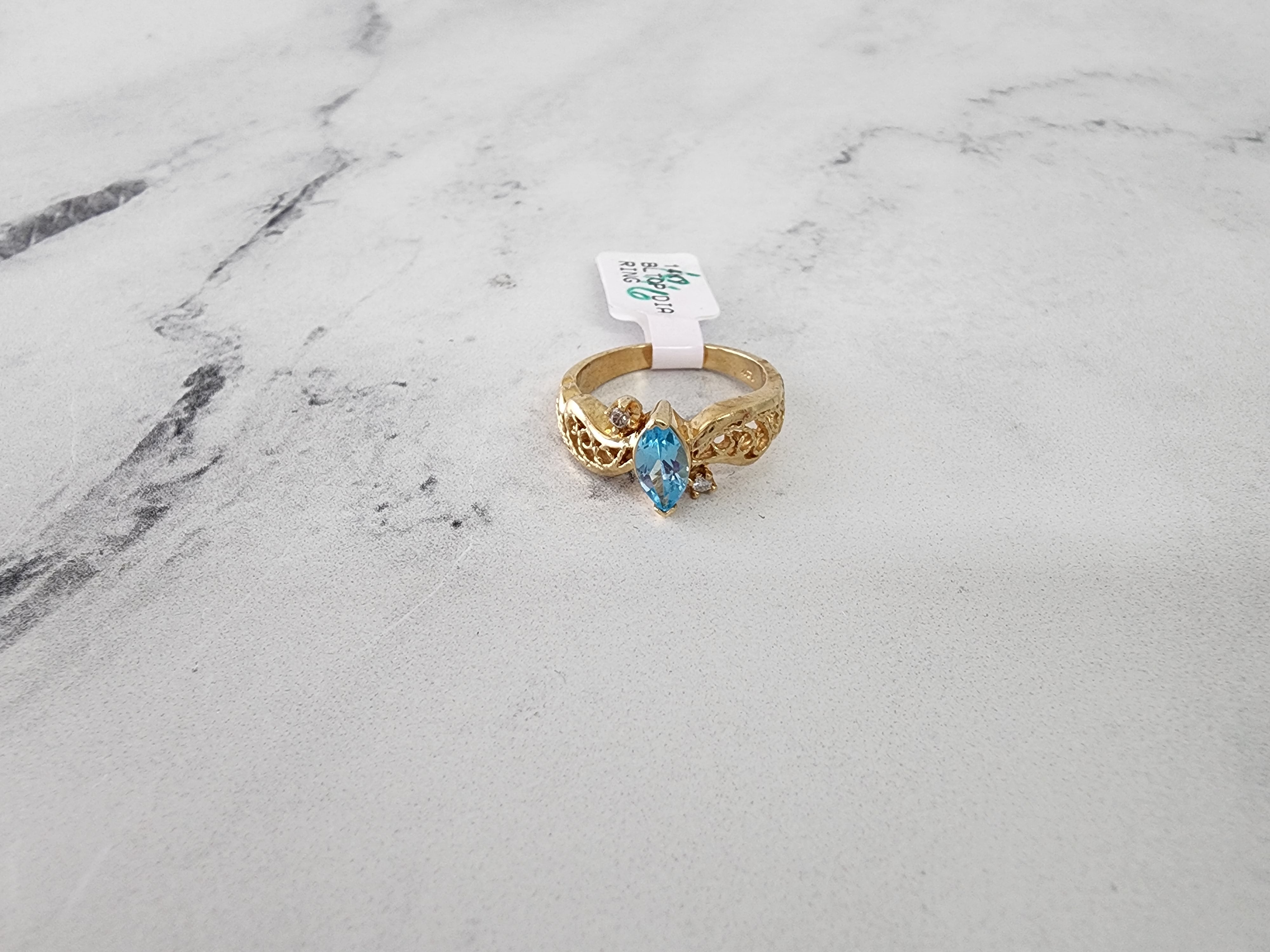 Exquisite Marquise Blue Topaz & Diamond Accent Ring in 14K Yellow Gold | Elegant Jewelry for Weddings, Anniversaries & Special Occasions