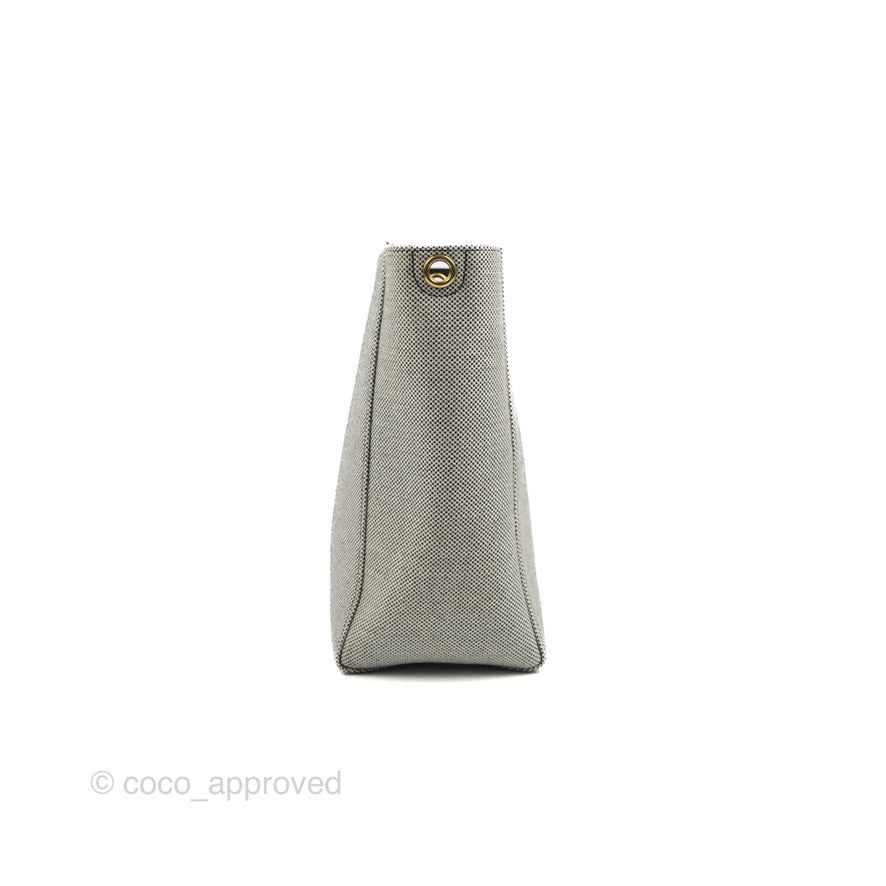 Celine Small Sangle Bucket Bag in Black & Grey Textile with Gold Hardware - Perfect for Work, Travel & Everyday Luxury