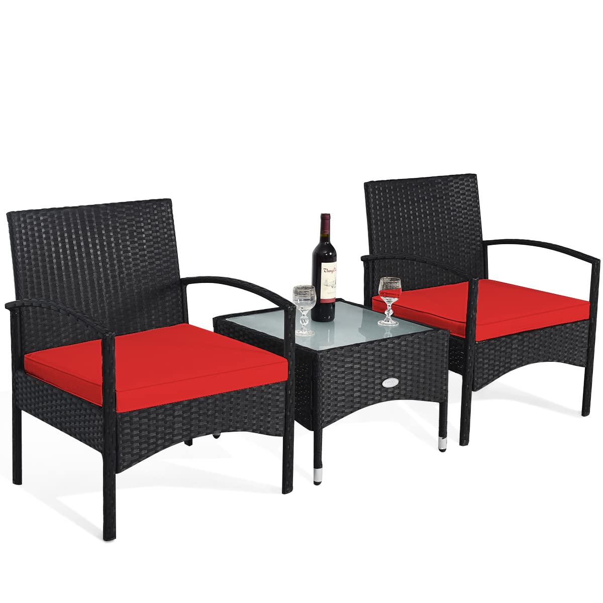 Tangkula 3-Piece Patio Furniture Set - Wicker Rattan Chairs with Coffee Table, Outdoor Conversation Set for Garden, Lawn, Backyard & Poolside (High Load Bearing) - Perfect for Relaxing, Entertaining & Outdoor Gatherings