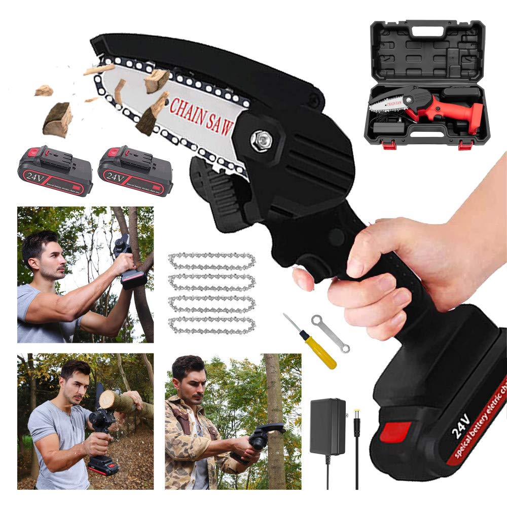 LY Mini Chainsaw 4-Inch Cordless Electric Chain Saw with Brushless Motor - 0.7kg Ultra-Light Portable Pruning Saw for Wood Cutting, Tree Trimming & Gardening (Black) | Perfect for DIY Projects, Yard Work & Outdoor Landscaping