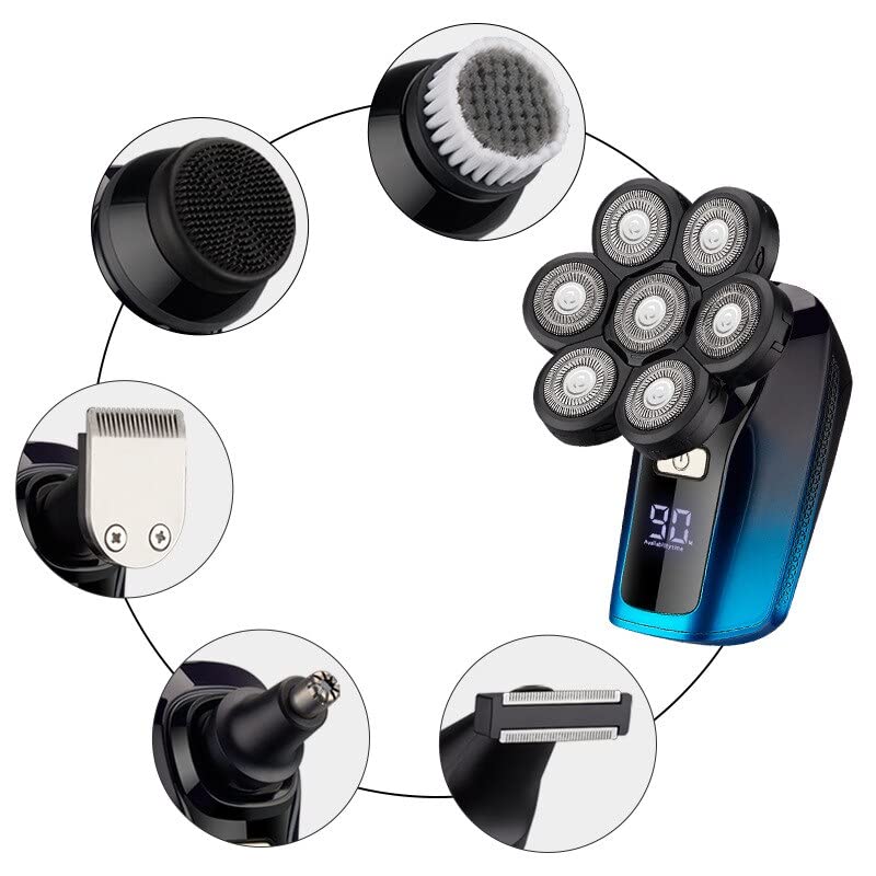 5-in-1 Rechargeable Electric Razor for Men - Waterproof Cordless Head Shaver & Beard Trimmer Kit with LED Display | Perfect for Home, Travel & Professional Barber Use