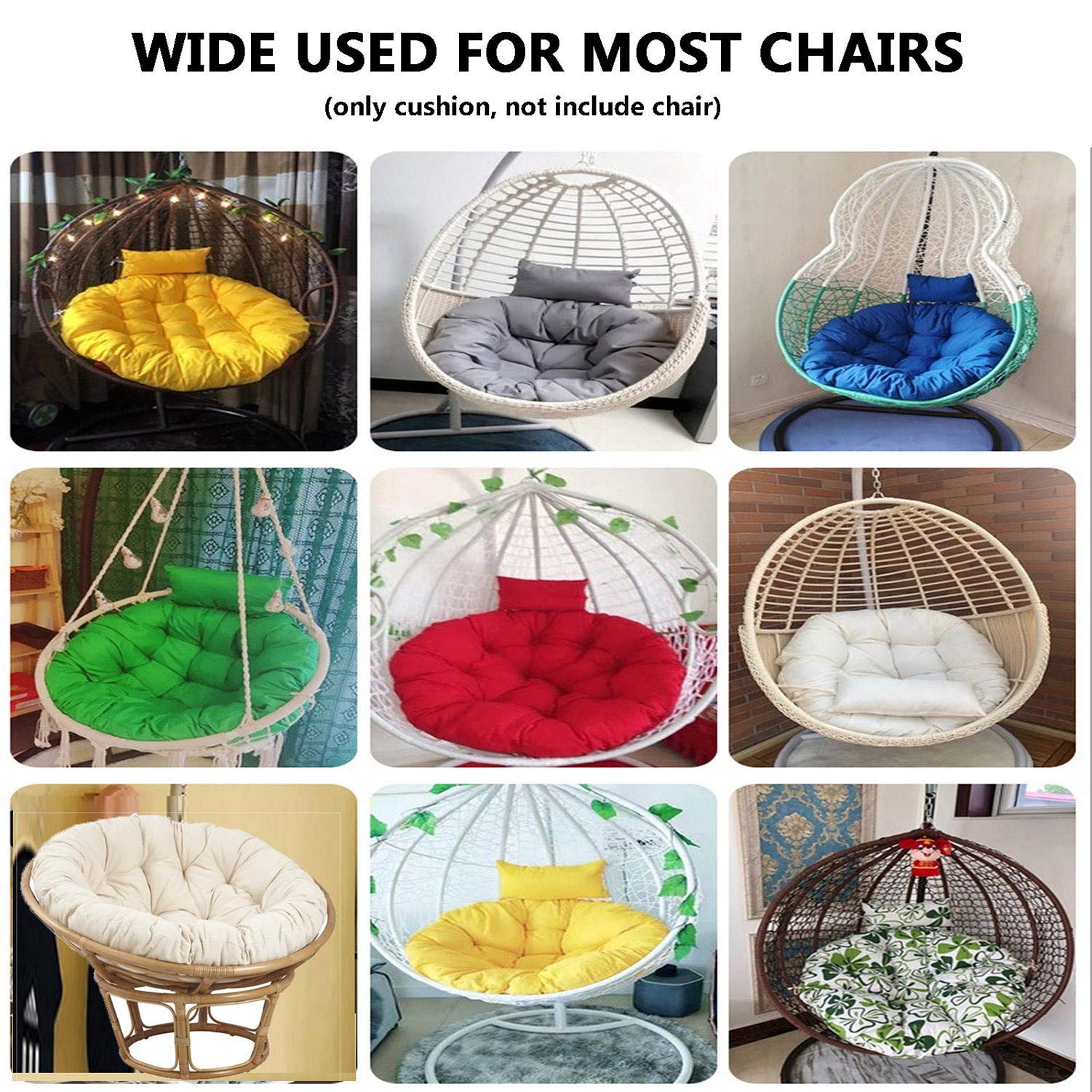 WEIGE Replacement Cushion for Egg Chair - Thickened Round Outdoor Hanging Swing Seat Cushion with Adjustable Headrest - Washable Garden Hammock Chair Pad (Green) - Perfect for Patio, Backyard & Relaxation