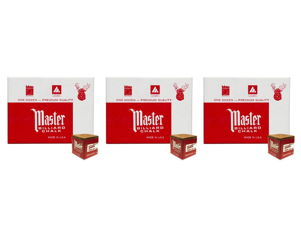 Master Billiard Chalk Gold/Tan - 12 Pack (3 Dozen) for Pool Cue Tips - Premium Cue Accessories for Smooth Shots in Pool, Snooker & Billiards Games