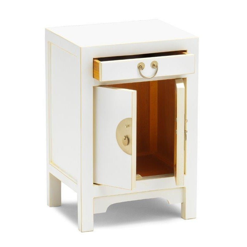 Golden Dragon Oriental Painted Solid Wood White Nightstand - 40x35x60cm Bedside Cabinet - Perfect for Bedroom, Living Room & Office Storage