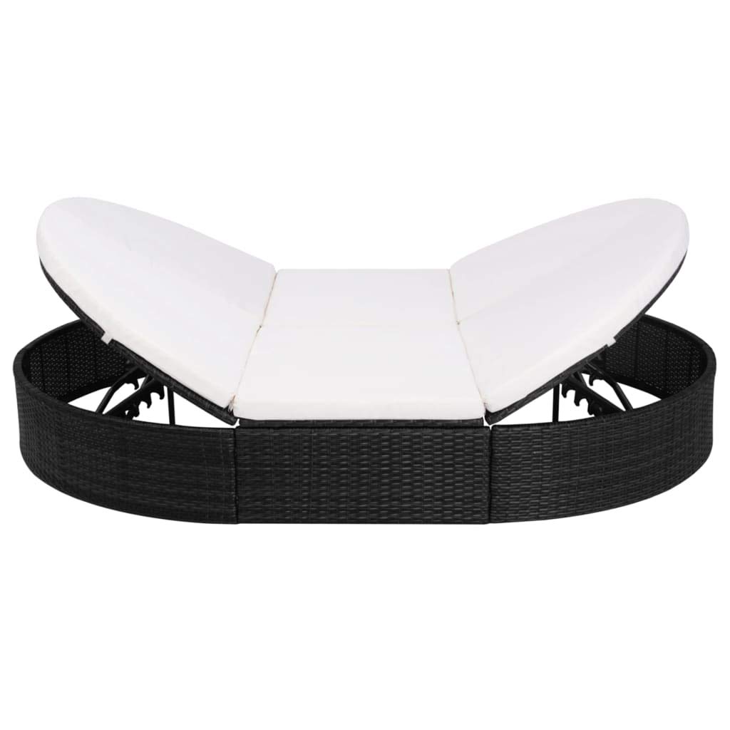 Outdoor Rattan Lounge Bed with Adjustable Back & Cushion - Black Poly Rattan Garden Furniture for Patio, Poolside, or Backyard Relaxation (Fast Delivery)