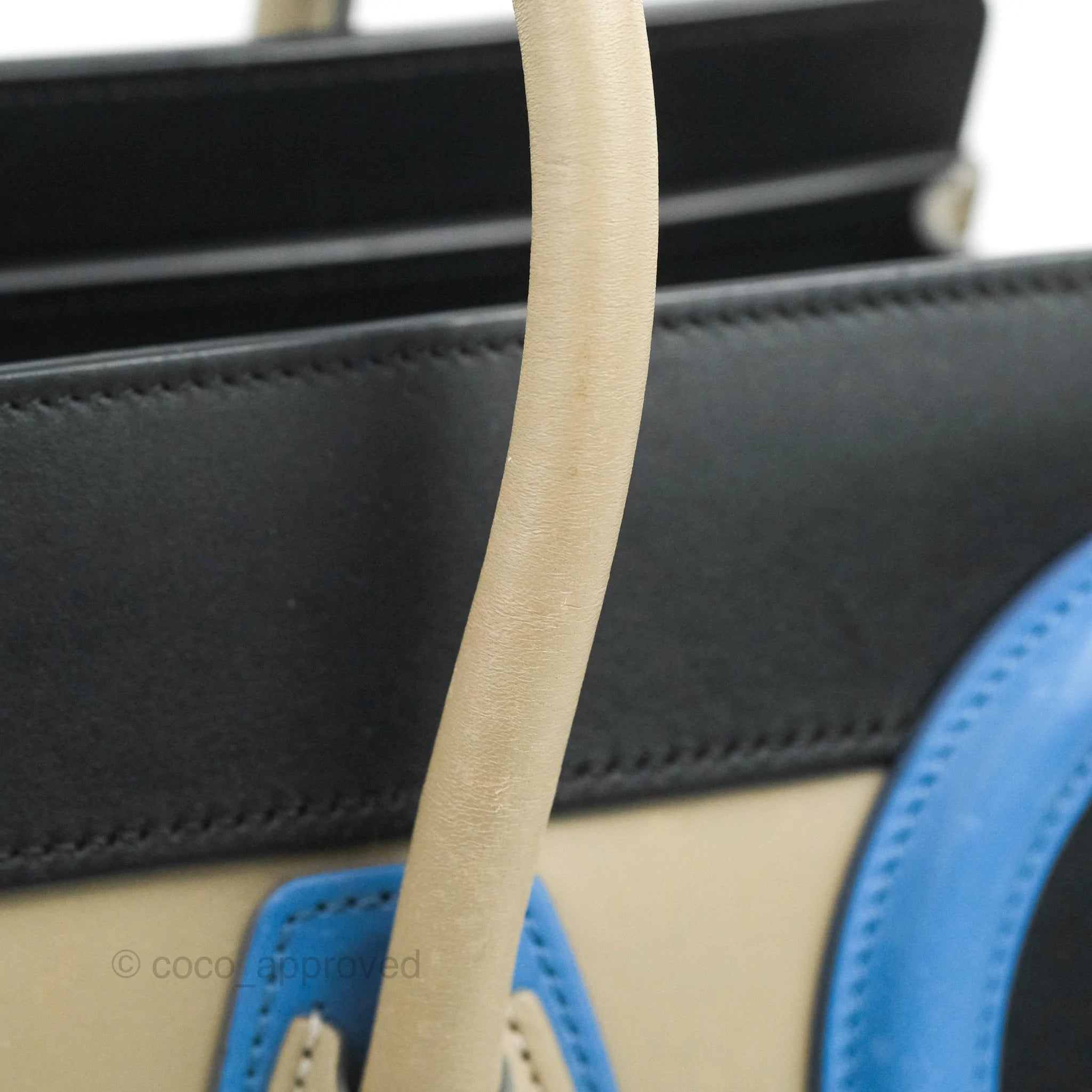 Celine Micro Luggage Bag in Taupe, Blue & Black Calfskin Leather - Perfect for Work, Travel & Everyday Luxury Handbag
