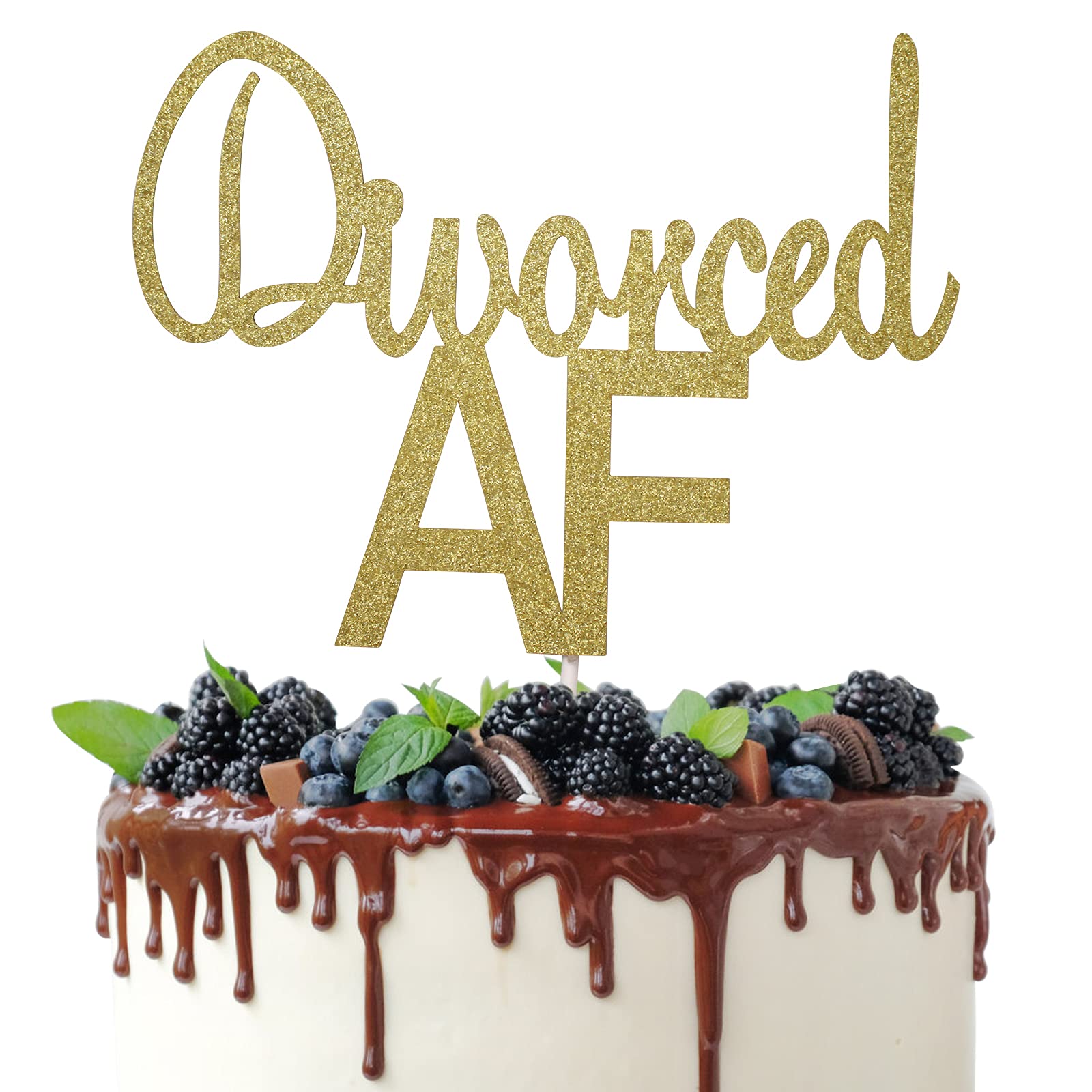 Divorced AF Cake Topper - Gold Glitter Divorce Party Decorations for Newly Single Celebrations | Freedom Party Supplies for Bachelorette Parties, Breakup Parties & Fresh Start Celebrations
