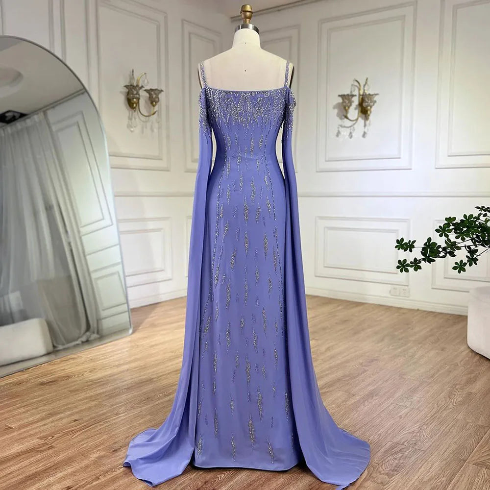 Elegant Lilac Mermaid Evening Dress with Cape Sleeves - Luxury Wedding Party Gown LA72407 for Prom, Bridal Shower & Formal Events
