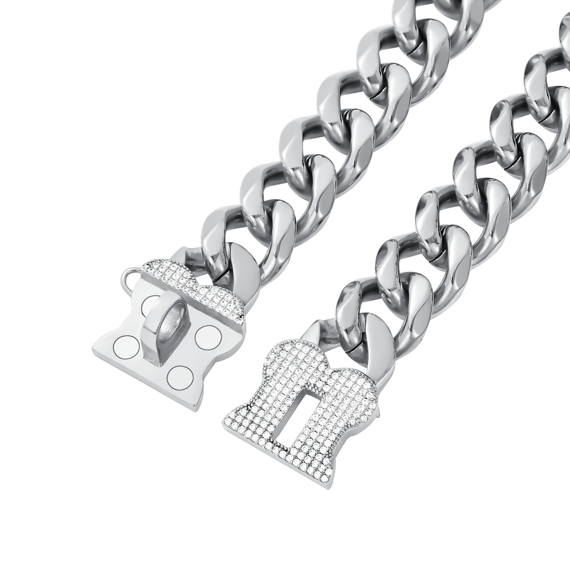Silver Cuban Link Dog Collar for Medium & Large Breeds - Heavy Duty Chain Collar for Bulldogs, Pitbulls & Outdoor Walking - Perfect for Training, Daily Walks & Pet Fashion Accessories