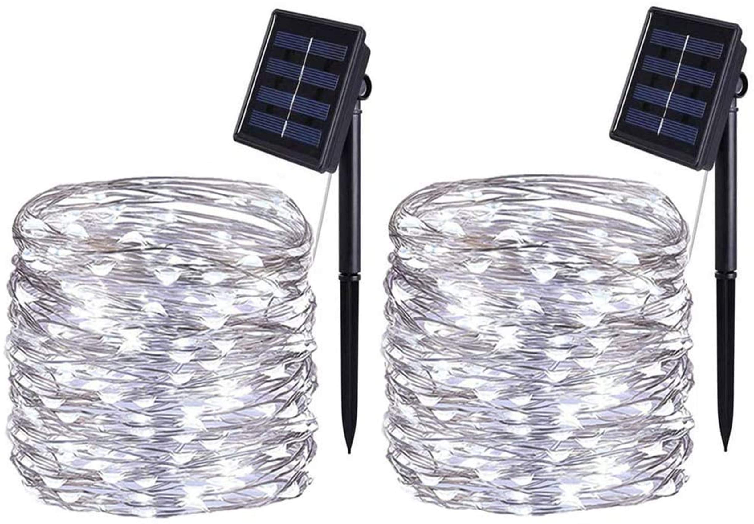 120 LED Solar String Lights Outdoor 39.4Ft - Cool White Fairy Lights with 8 Modes, Waterproof Silver Copper Wire for Wedding, Patio, Garden, Halloween, Diwali & Christmas Decorations - Perfect for Indoor/Outdoor Party, Backyard, Pathway & Holiday Lighting