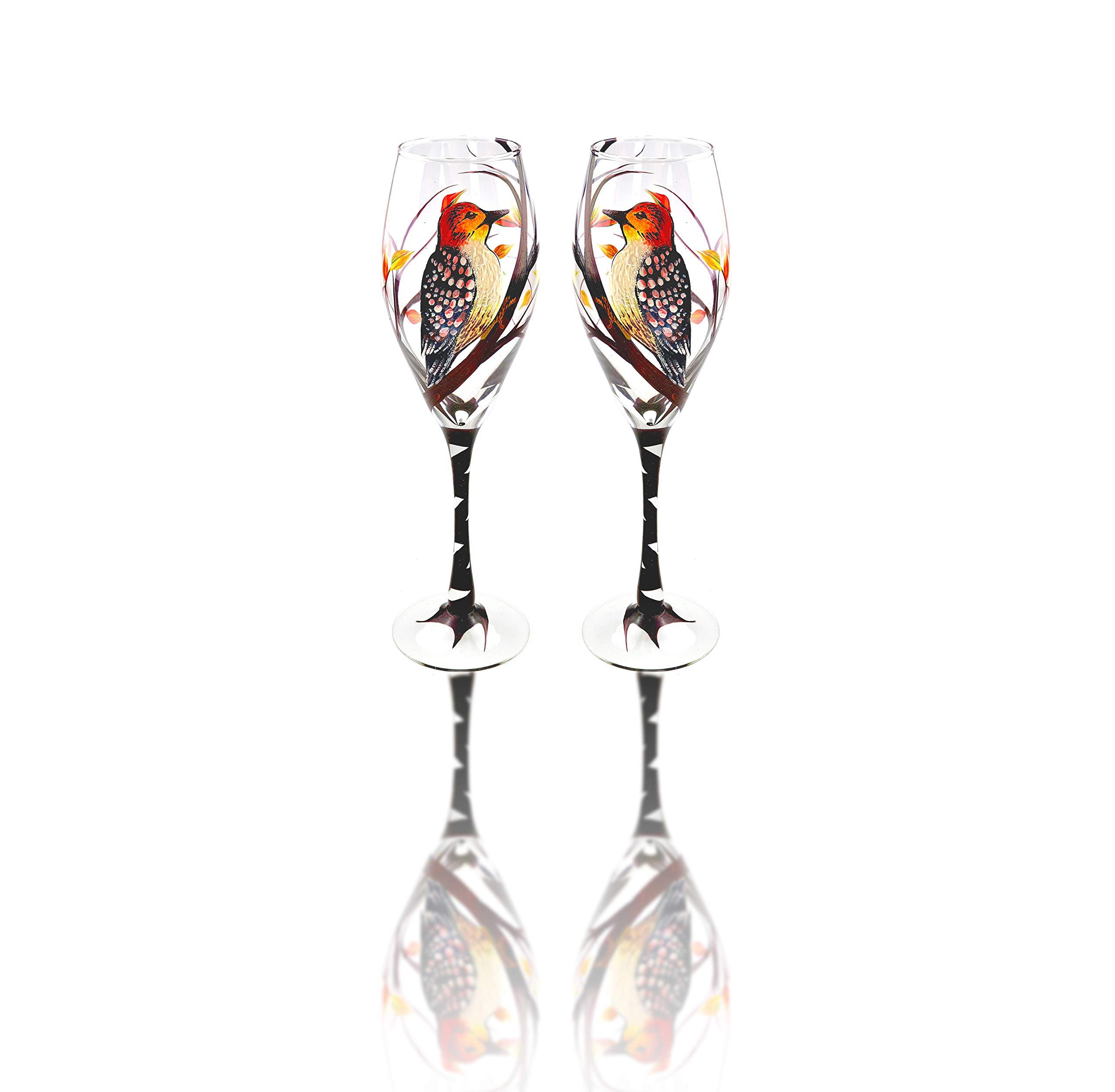 Woodpecker Wine Glasses Set of 2 - 8.5 oz Stemmed Glasses for Parties & Gifts