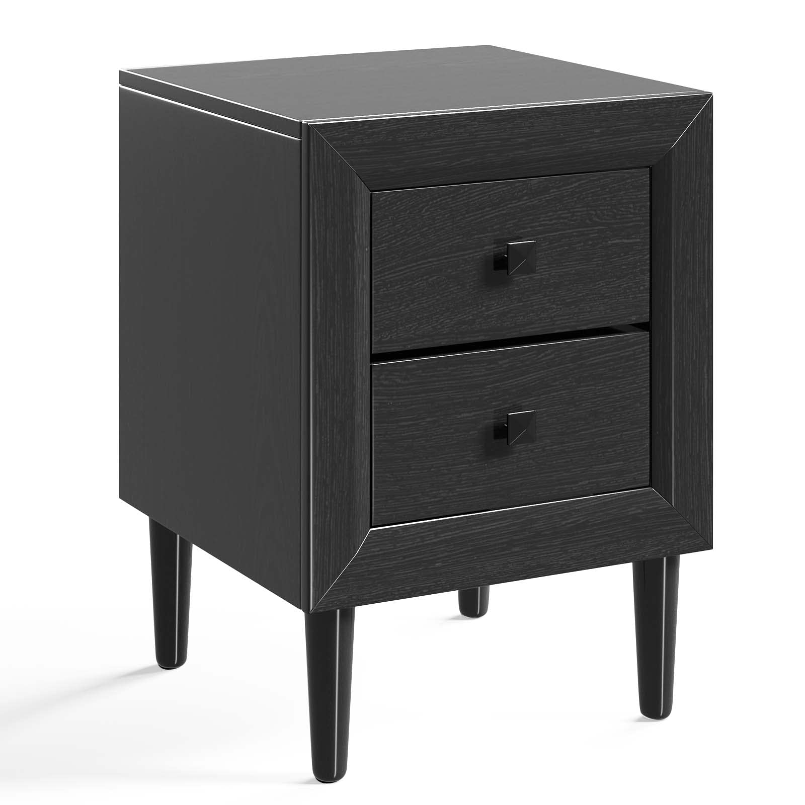 Giantex Black Nightstand - Fully Assembled 2-Drawer Bedside Table with Solid Wood Legs, Modern Bedroom Nightstand & Living Room Side Table for Small Spaces | Perfect for Bedrooms, Dorms & Apartments
