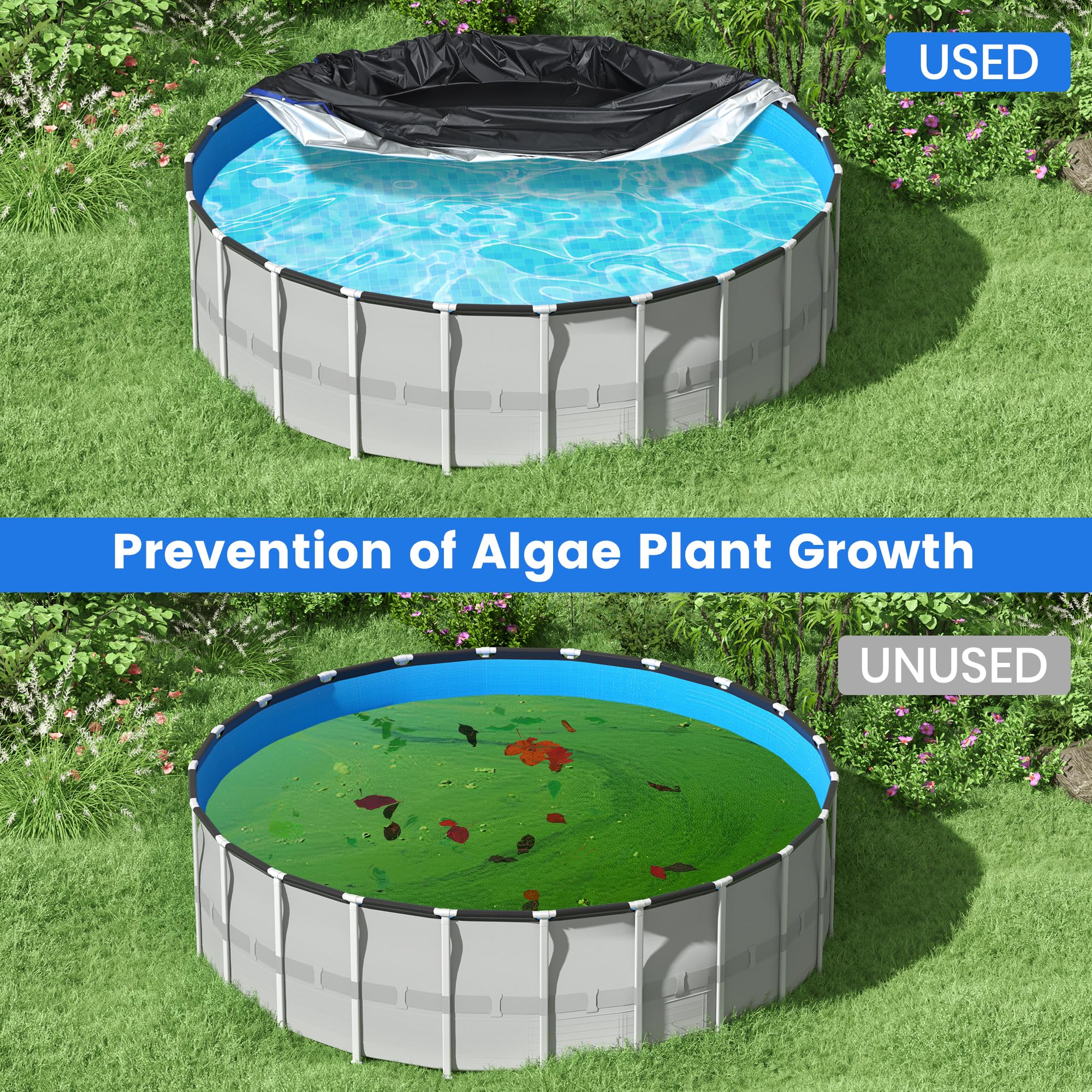 **MIXC 10 Ft Round Solar Pool Cover for Above Ground Pools – Heavy Duty Waterproof & Dustproof Summer Pool Protector with Accessories – Ideal for Hot Tubs, Winter Storage & UV Protection (Black)**