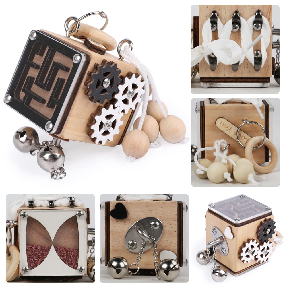HBZOY Wooden Montessori Busy Cube - Educational Fidget Toy for Kids & Toddlers, Develops Life & Basic Music Skills, Ideal for Travel, Home, and Classroom Learning (Ages 3, 4, 5)
