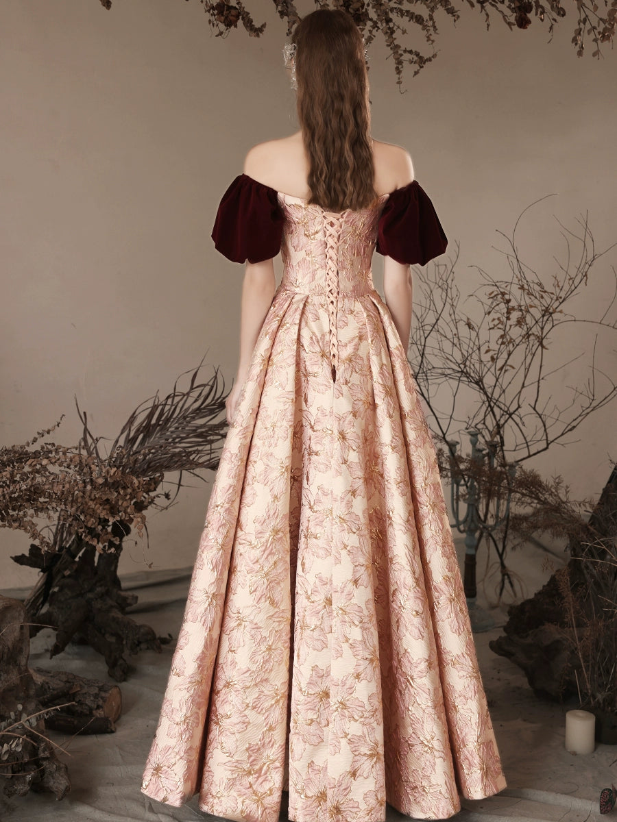 Elegant A-Line Pink Satin Velvet Long Prom Dress - Formal Evening Gown for Women | Perfect for Homecoming, Prom Night & Special Occasions