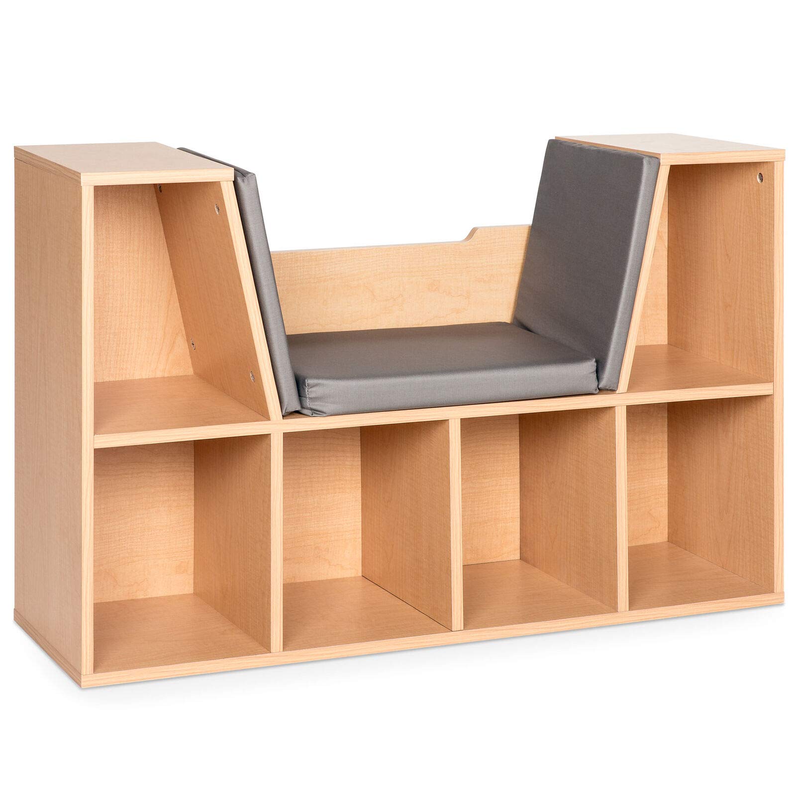 Brown 6-Cube Kids Bookcase with Cushioned Reading Nook - Multi-Purpose Bookshelf Organizer for Books, Toys & Pantry Storage - Perfect for Living Room, Bedroom & Study Room - Ideal for Reading Corners, Playrooms & Home Organization