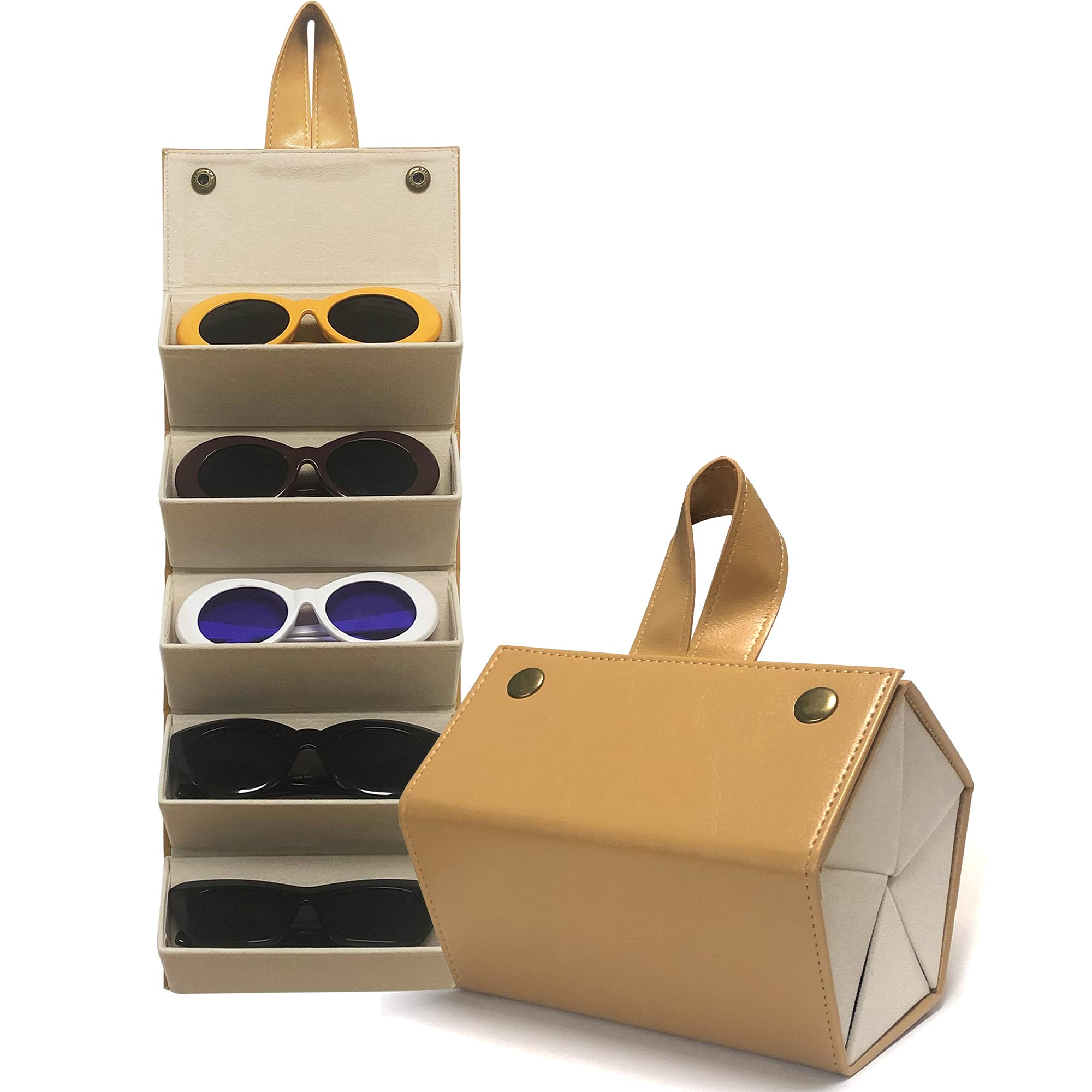 Longjet 5-Slot Sunglasses Organizer - Travel Glasses Case for Multiple Pairs, Eyewear Storage Box & Hanging Holder - Perfect for Travel, Home, Office & Car Organization