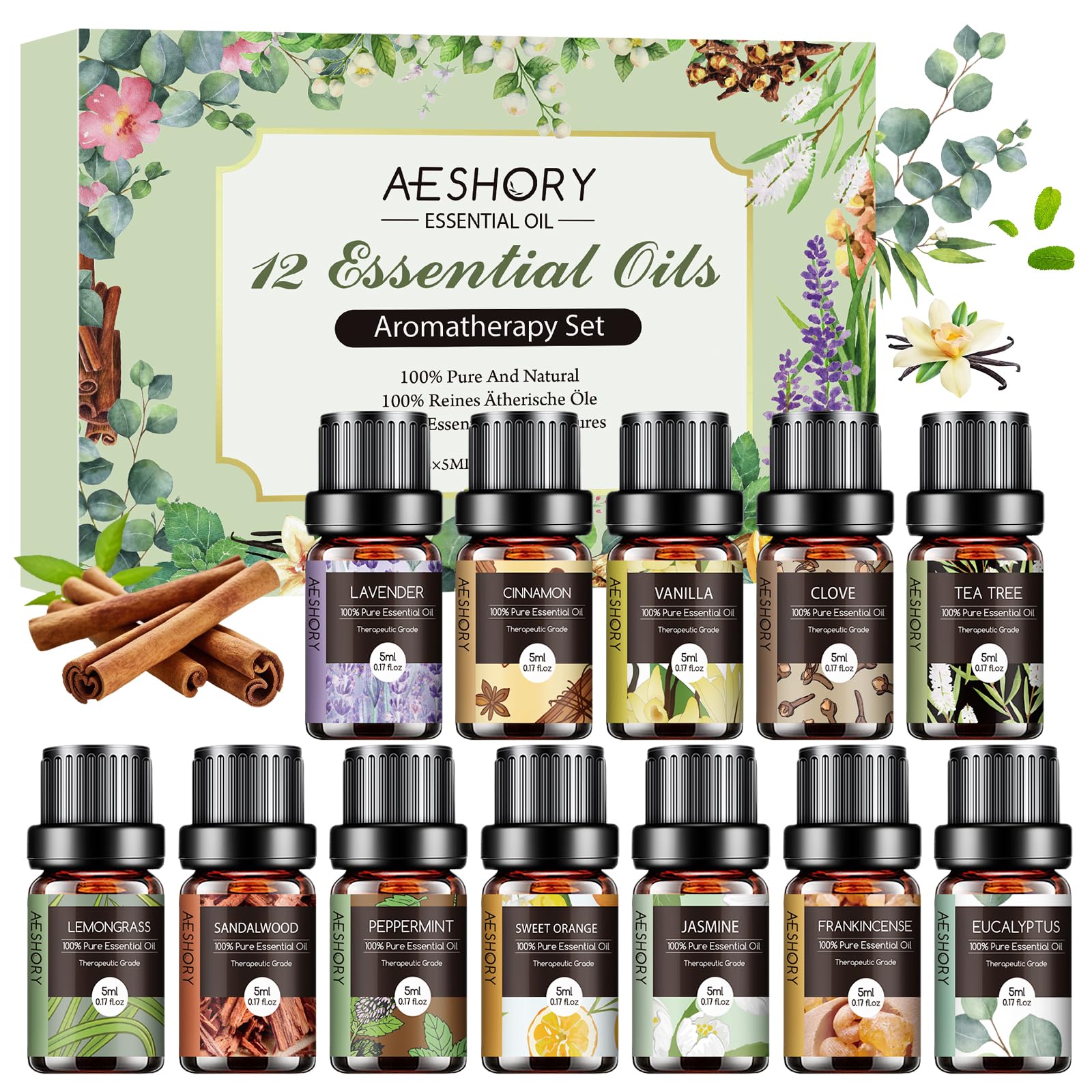 12-Piece Essential Oils Set - 100% Pure Aromatherapy Kit for Diffusers, Humidifiers, Massage, Soap & Candle Making (5mL Each) | Perfect for Relaxation, Spa, Yoga & Home Fragrance