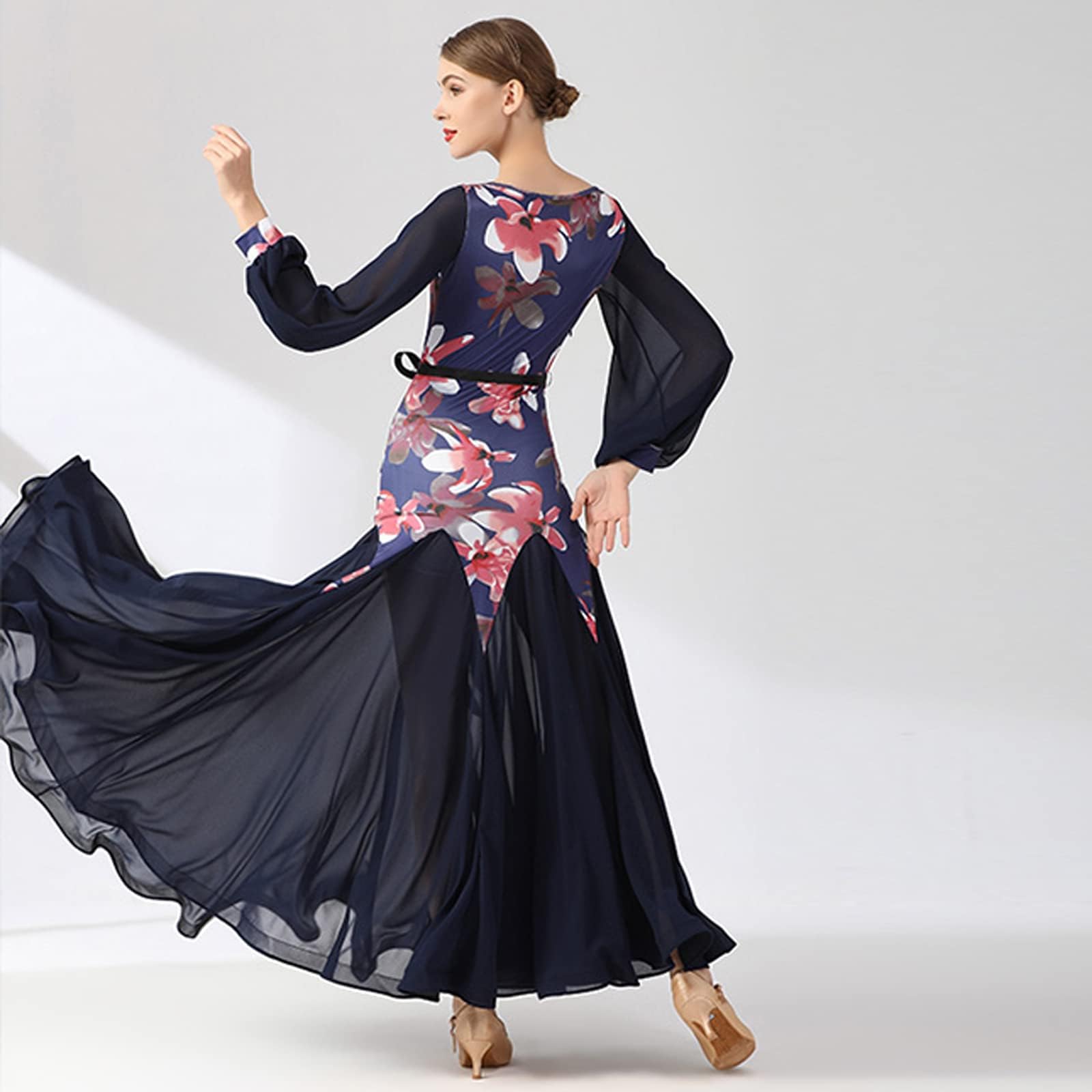Elegant Lantern Sleeve Ballroom Dance Dress for Women - Waltz, Tango & Standard Competition Costume | Perfect for Professional Performances, Dance Competitions & Social Events