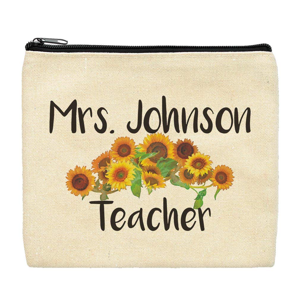 Personalized Sunflower Floral Canvas Makeup Bag - Custom Text Gifts for Women - Perfect for Travel, Gym & Everyday Essentials Storage