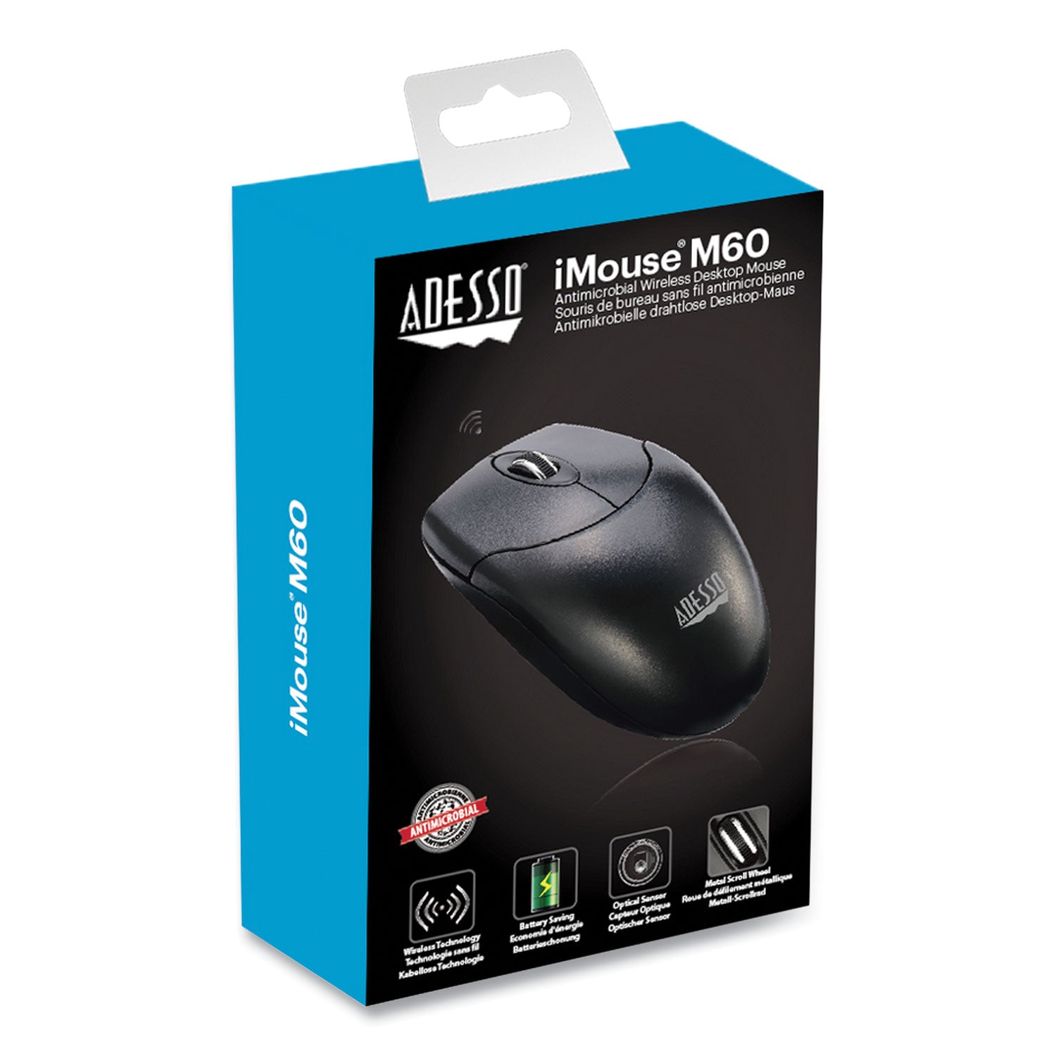 Adesso Imouse M60 Antimicrobial Wireless Mouse - 2.4Ghz Wireless with 30ft Range, Ambidextrous Ergonomic Design for Left/Right Hand Use (Black) | Perfect for Office, Home & Gaming Setup