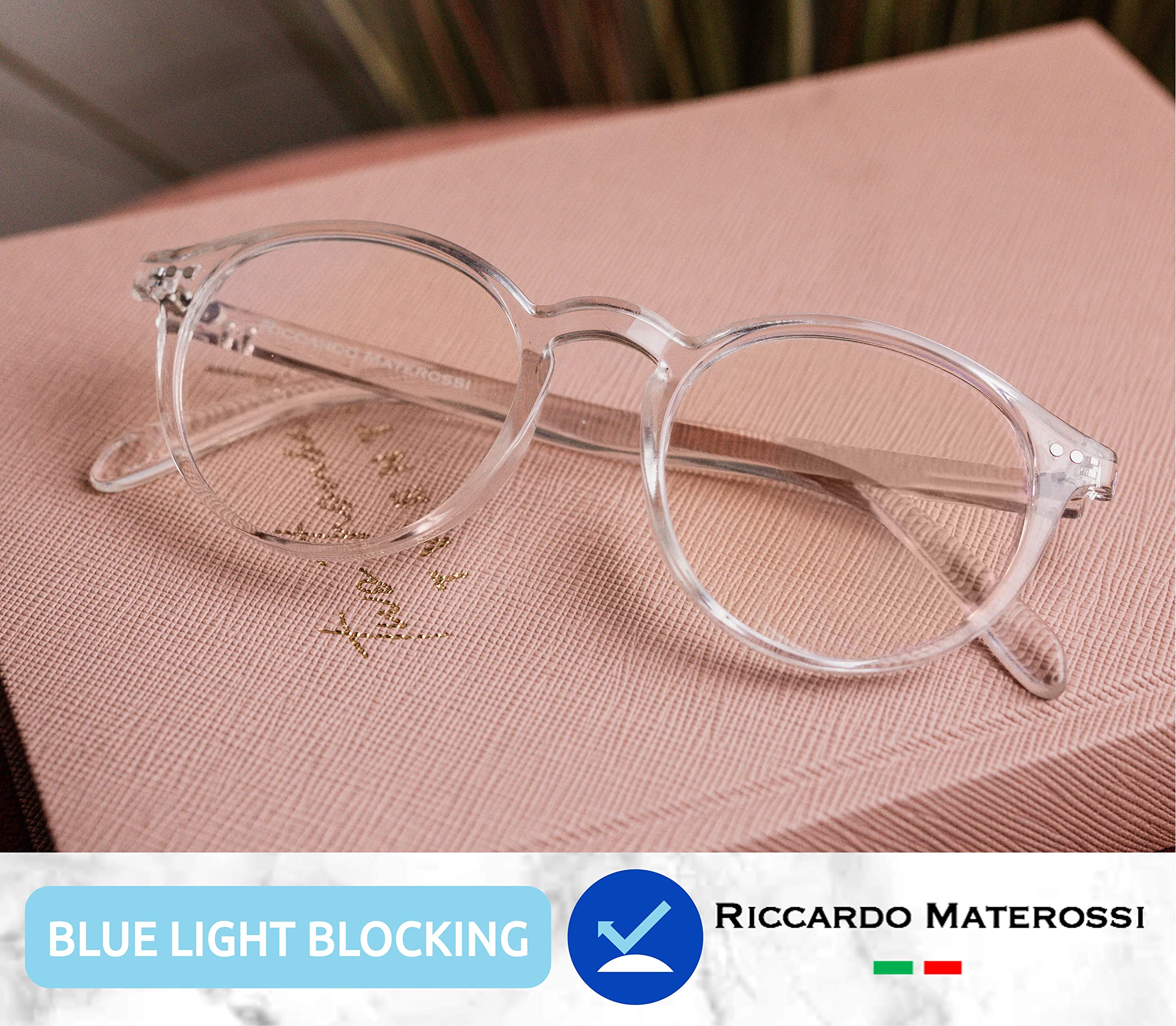 Riccardo Materossi Blue Light Blocking Glasses - Anti Glare HD Vision for Gaming, Reading & Computer Use | Unisex Anti Blue Light Glasses with HMAR Coating | Reduce Eye Strain & Improve Sleep | UK Brand | Perfect for Office Work, Online Classes & Nighttime Screen Use
