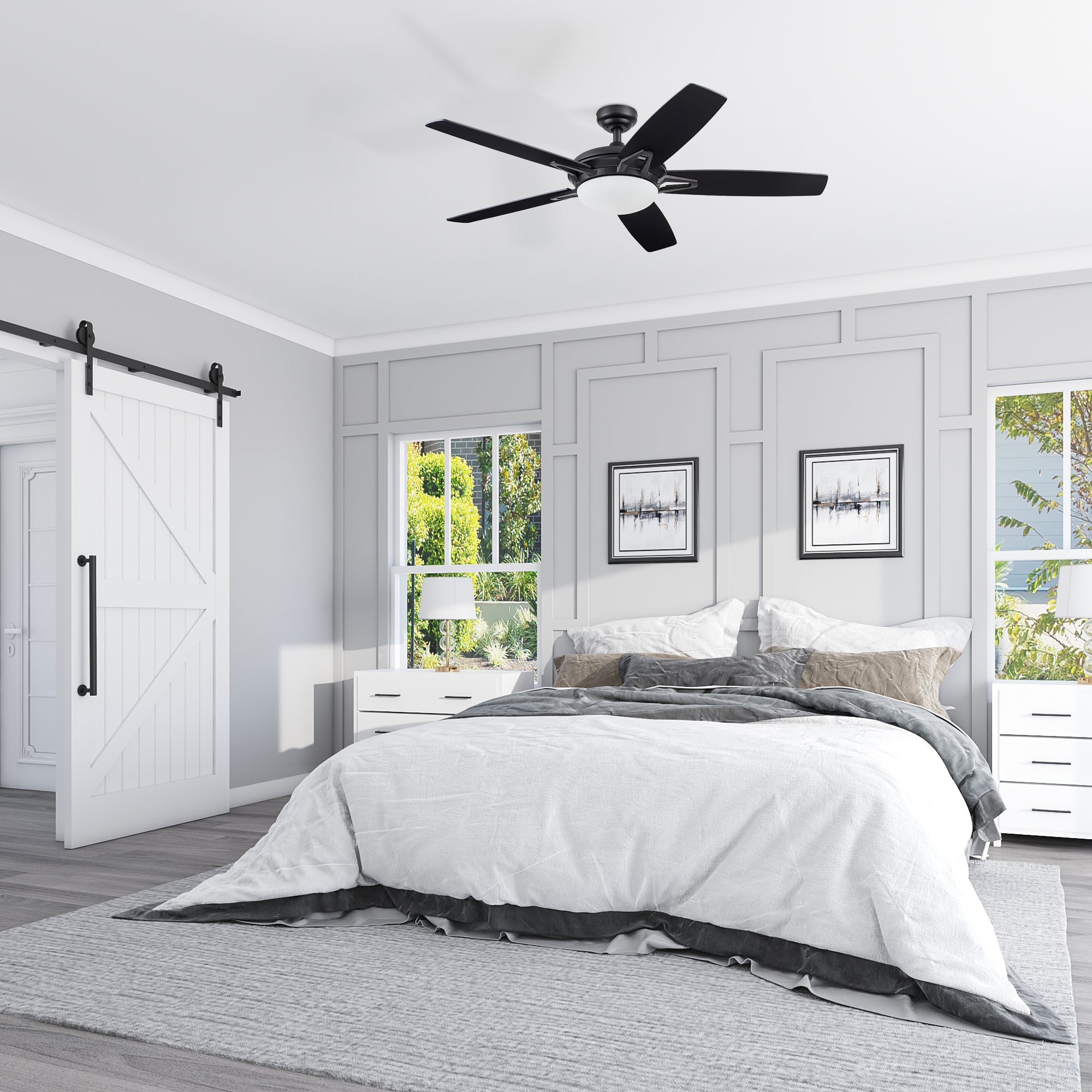 52 Inch Matte Black Ceiling Fan with Remote Control - Modern Indoor Cooling for Living Room, Bedroom & Office