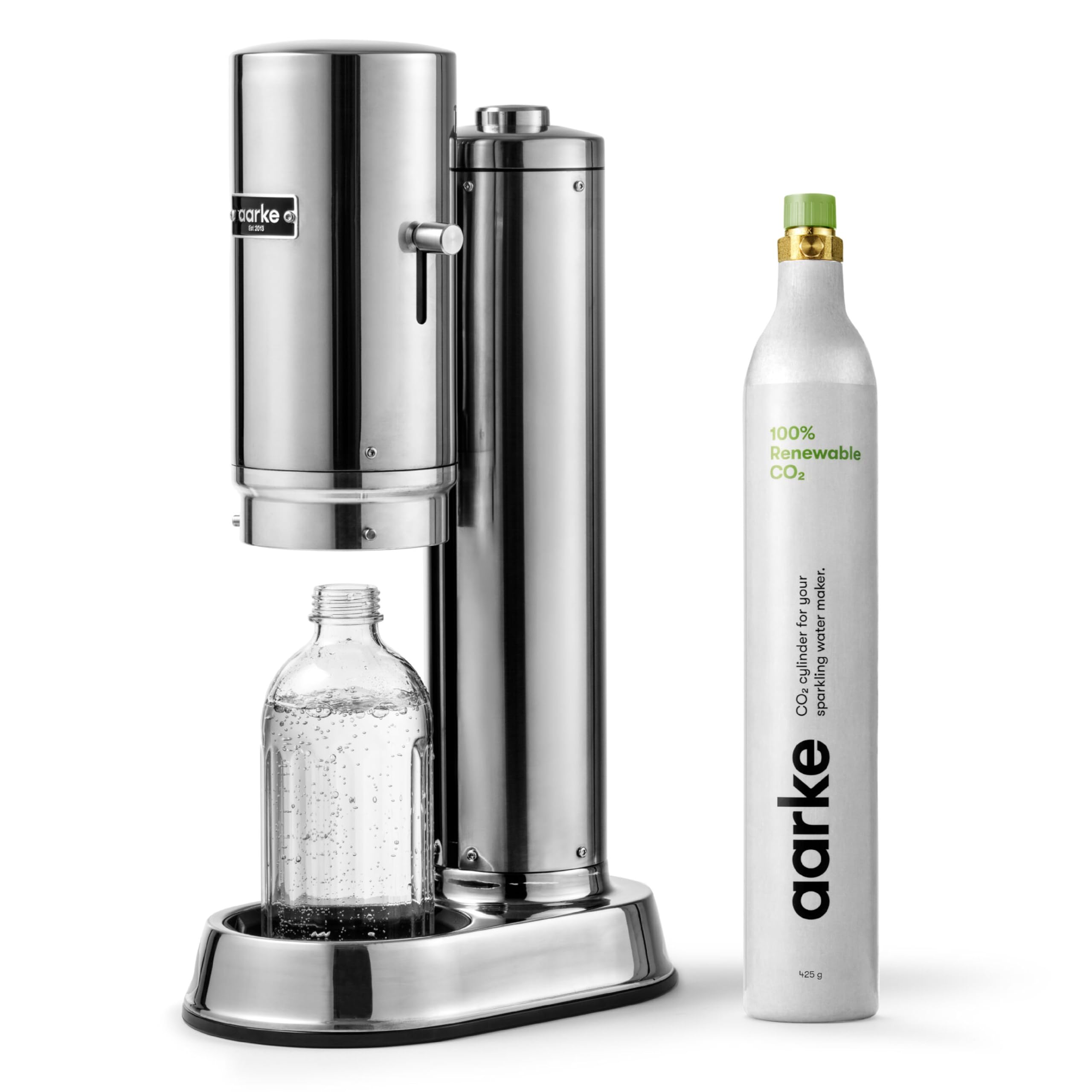 Aarke Carbonator Pro - Premium Sparkling Water Maker with 800mL Glass Reusable Bottle & CO2 Cylinder | Stainless Steel Carbonation Machine for Home, Office & Parties | Create Healthy Fizzy Drinks Easily
