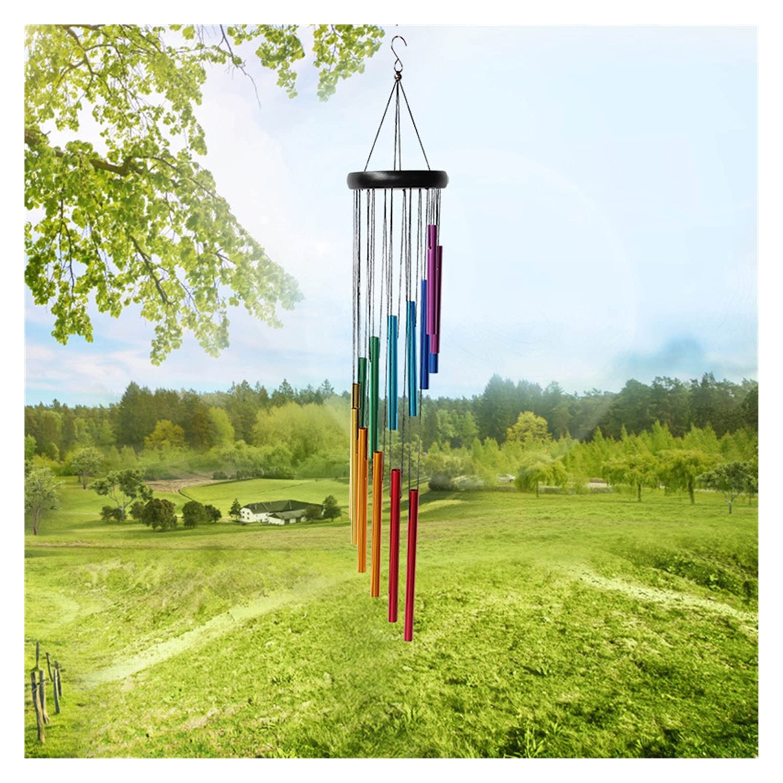 14 Tube Rotating Metal and Solid Wood Wind Chime - Elegant Home Decoration for Outdoor Garden, Patio, Porch & Indoor Wall Decor