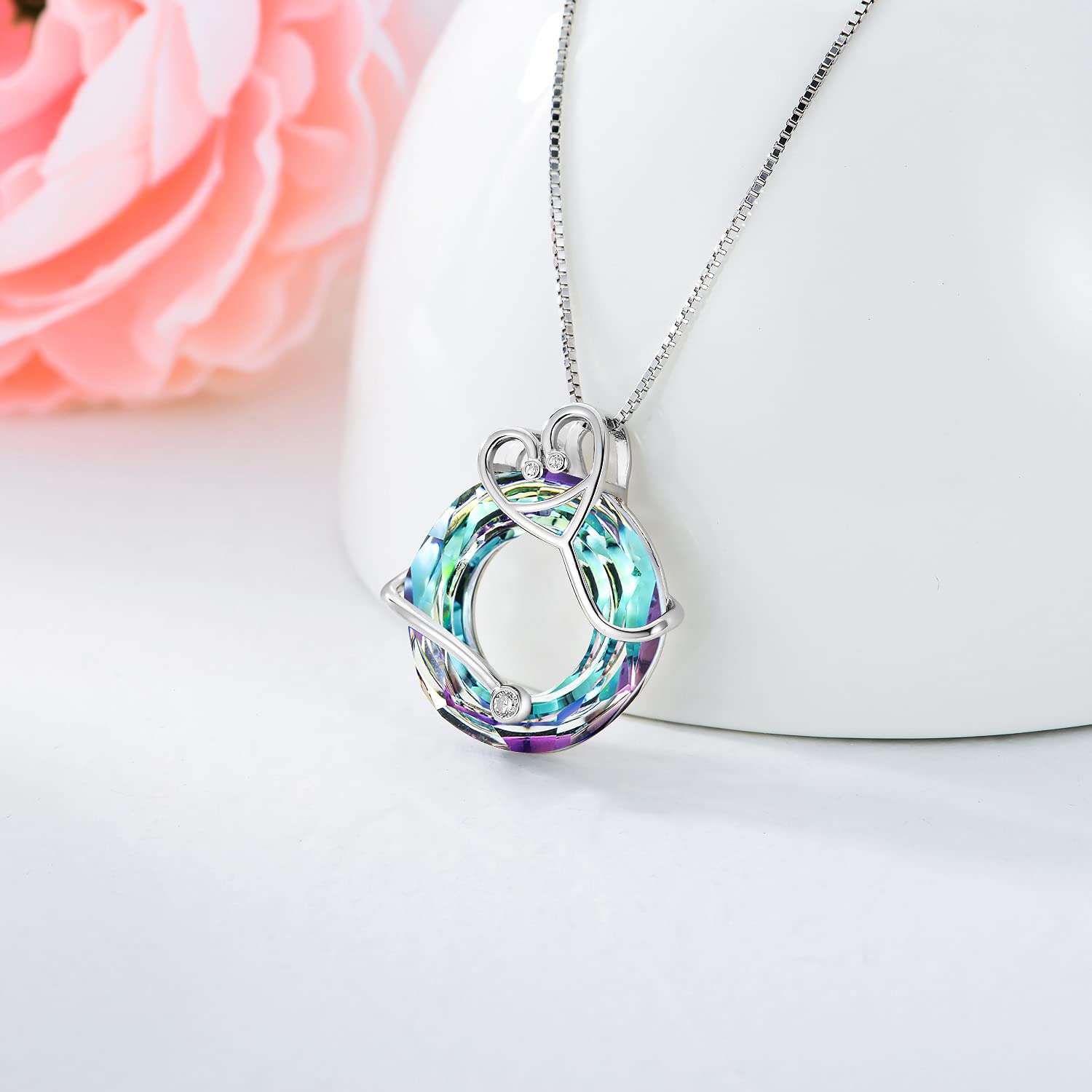 TOUPOP 925 Sterling Silver Nurse Necklace - RN Medical Caduceus Pendant with Crystal, Nursing Themed Jewelry for Women, Perfect Nurse Gifts for Graduation, Birthday, or Appreciation (Great for Students, Moms & Healthcare Professionals) | Ideal for Clinical Shifts, Nursing School & Special Occasions