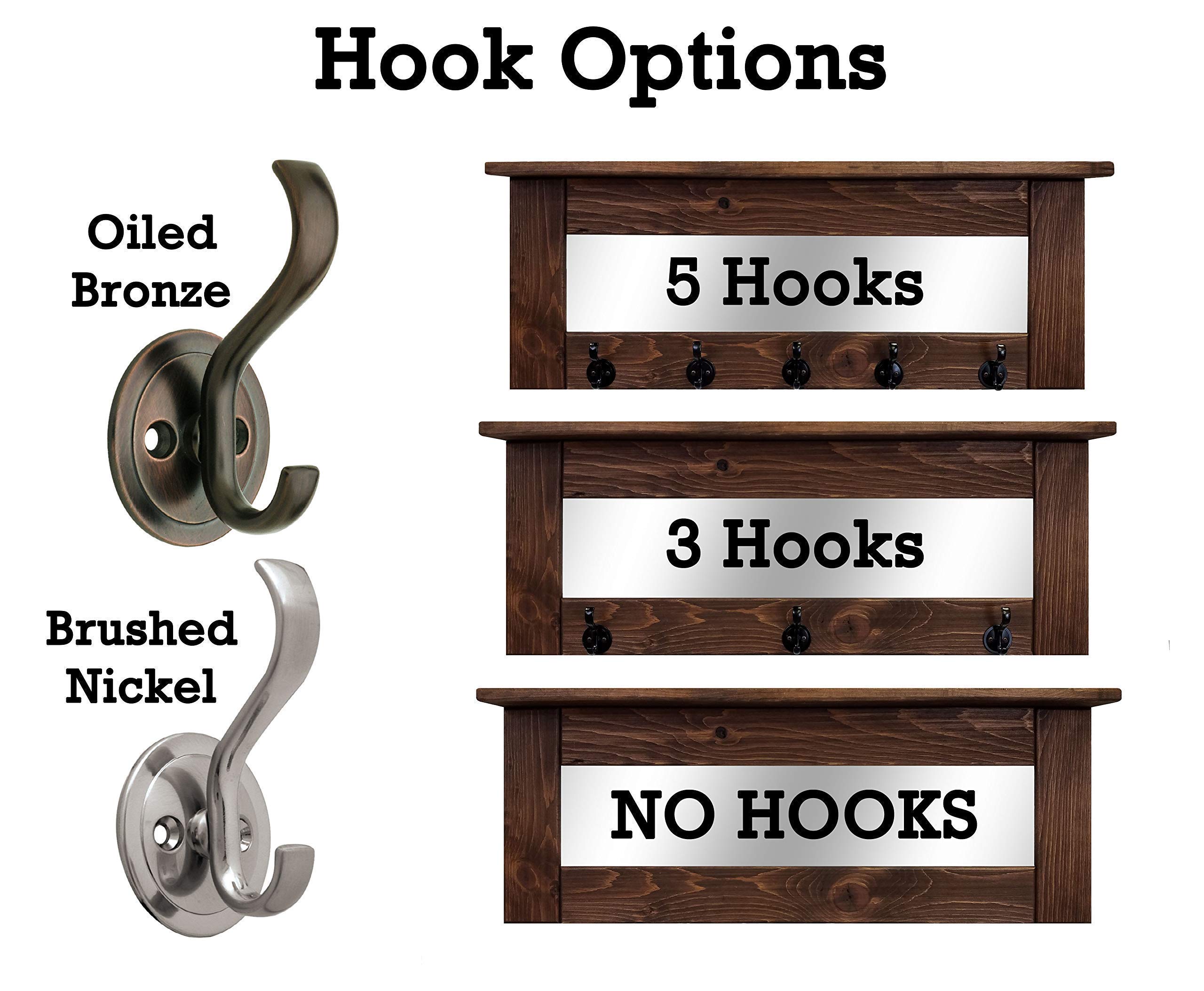 Rustic Oxford Farmhouse Wall Hook Coat Rack with Mirror & Shelf - 20 Colors Including Special Walnut | Perfect for Entryway, Bedroom, Bathroom & Mudroom Organization
