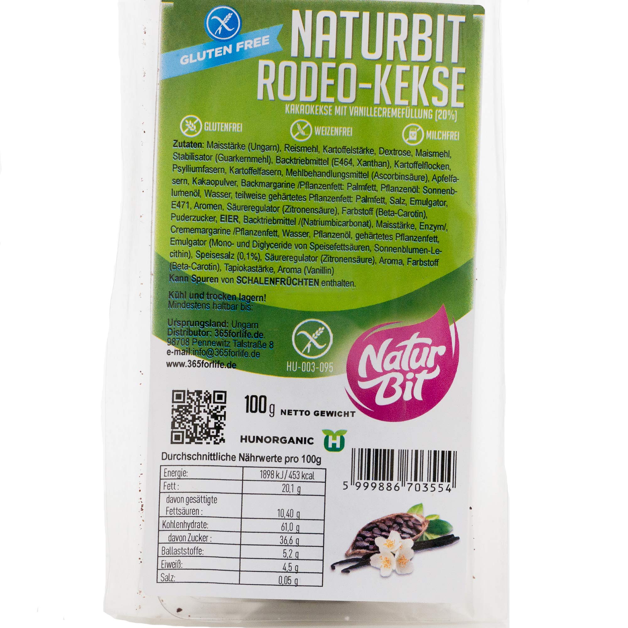 Naturbit Rodeo Gluten-Free Cocoa Biscuits with Vanilla Cream Filling - 20% More | Lactose-Free, Handmade Cookies | Healthy Snack for Lunch Box, School, Office & Travel | Nutritious Gluten-Free Treat