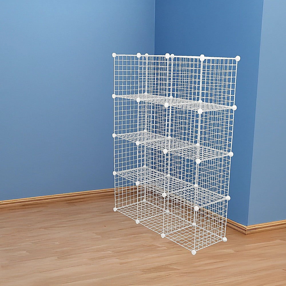 12 Cube Wire Grid Organizer Bookcase - White Storage Cabinet for Wardrobe, Closet & Home Organization | Perfect for Bedroom, Office & Living Room Storage Solutions