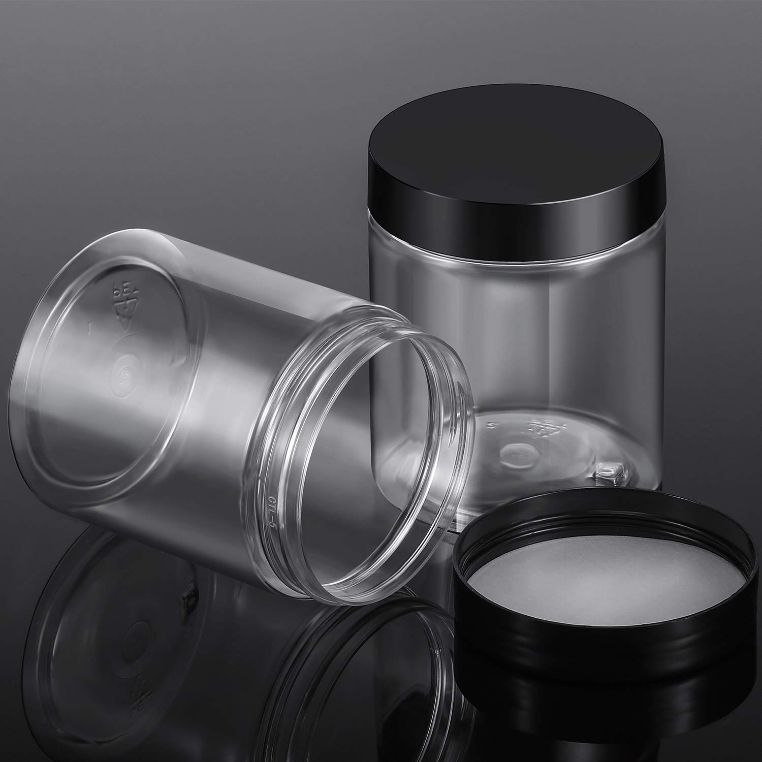 12 Pack 1 oz Clear Plastic Jars with Lids - Round Travel Cosmetic Containers for Toiletries, Lotion, Cream, Makeup & Samples | Airtight Kitchen Storage & Slime Jars | Perfect for DIY, Crafts & Organizing (10 oz, Black)