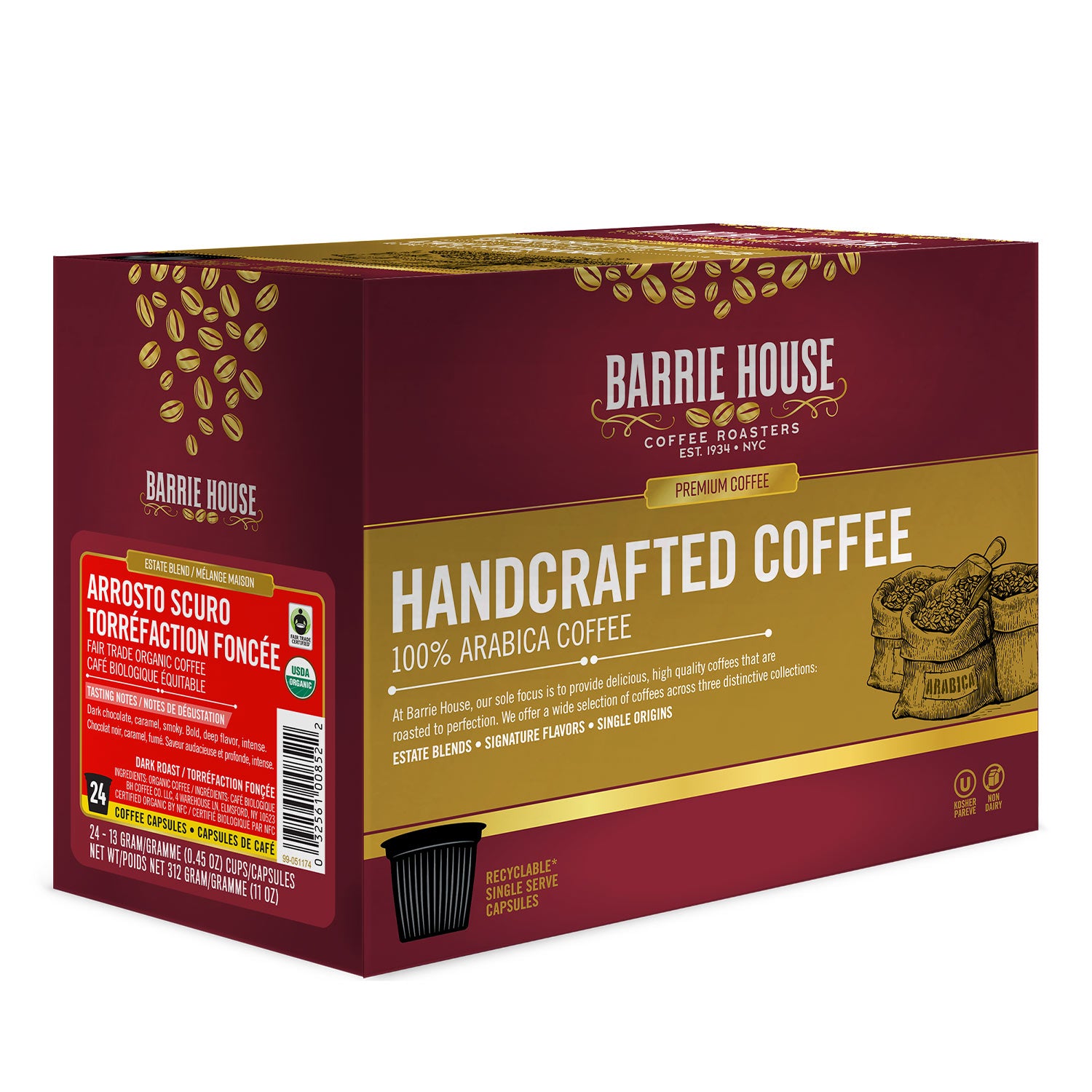 Barrie House Arrosto Scuro Dark Roast Single Serve Coffee Pods - 24 Pack for Keurig Brewers | Perfect for Home & Office Use