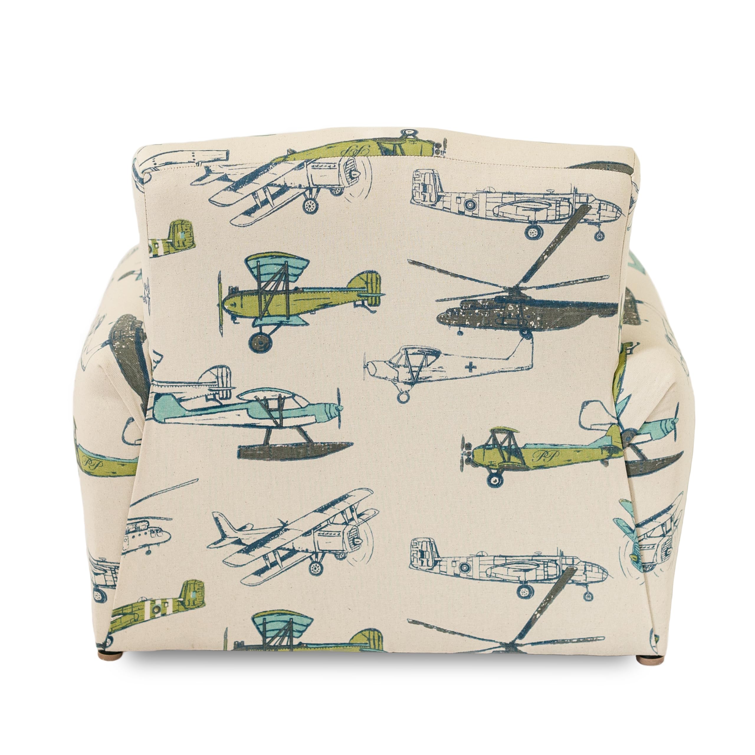 Personalized Kids Upholstered Rocking Chair with Name - Airplane Print Toddler Armchair for Nursery, Bedroom & Playroom - Comfy Personalized Children's Furniture Gift for Boys & Girls