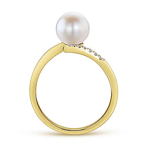 14K Yellow Gold Cultured Pearl & Diamond Wrap Ring for Women - Elegant Open Design Jewelry Gift for Anniversary, Valentine's Day & Special Occasions
