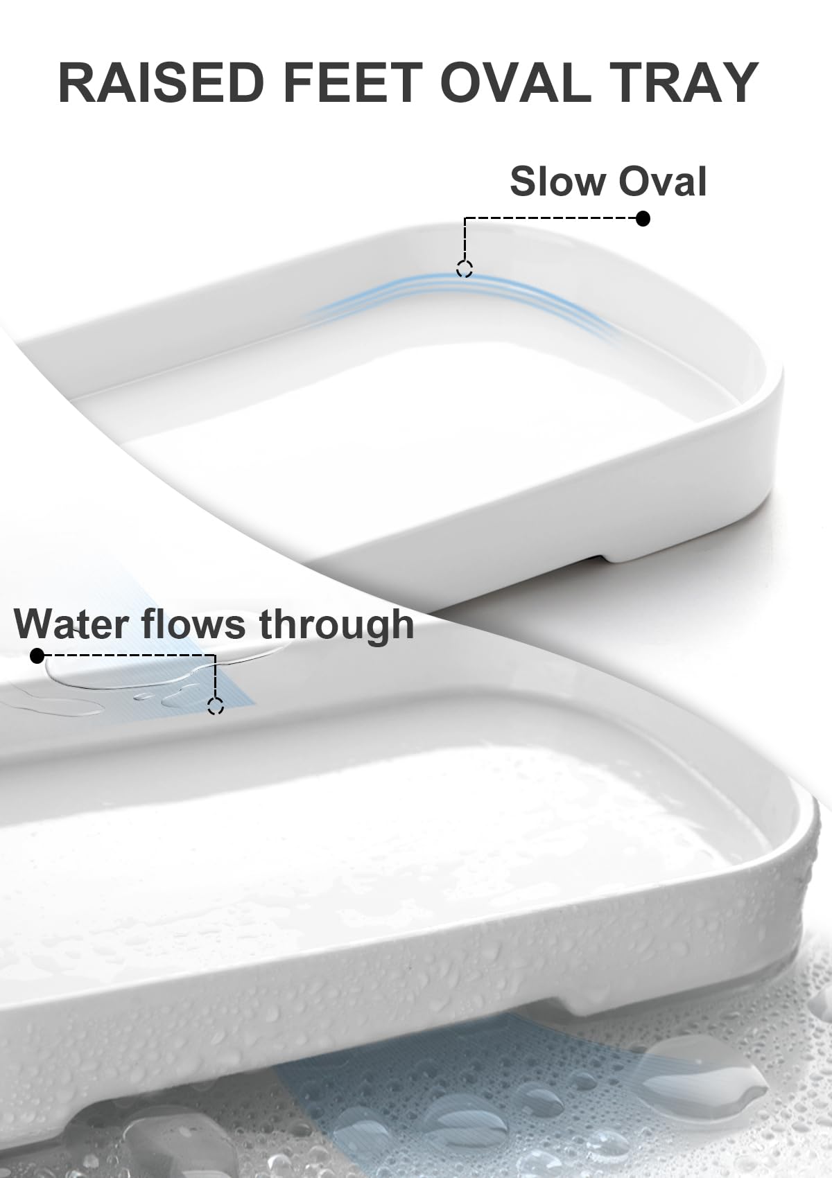 Nucookery 8 Inch Oval Ceramic Vanity Tray with Feet - Waterproof Bathroom Countertop Organizer for Perfume, Jewelry & Essentials - Elegant White Decorative Tray for Spa, Master Bath & Guest Room Decor