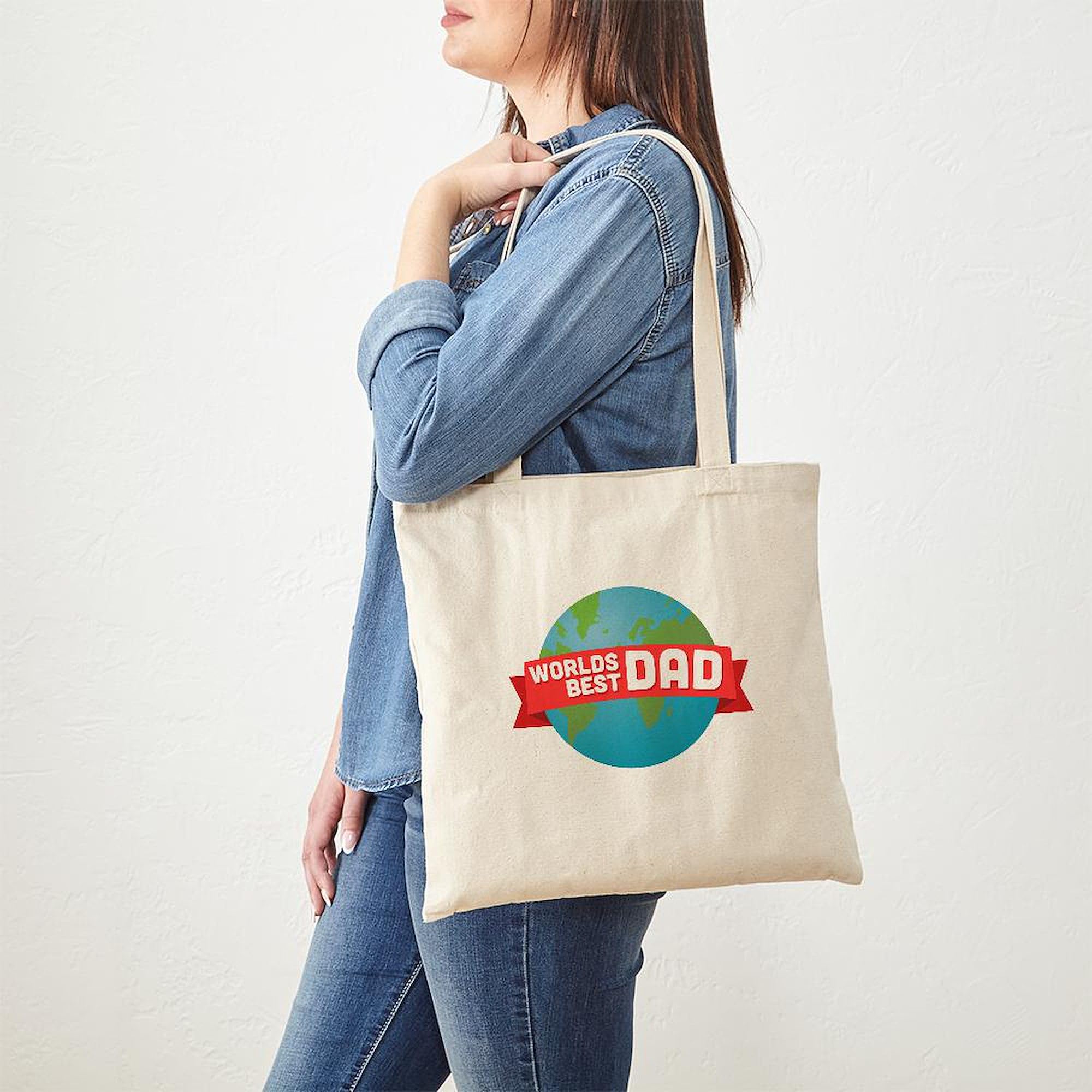 World's Best Dad Tote Bag - Natural Canvas Reusable Grocery Shopping Bag for Men - Perfect Gift for Father's Day, Birthday & Everyday Use