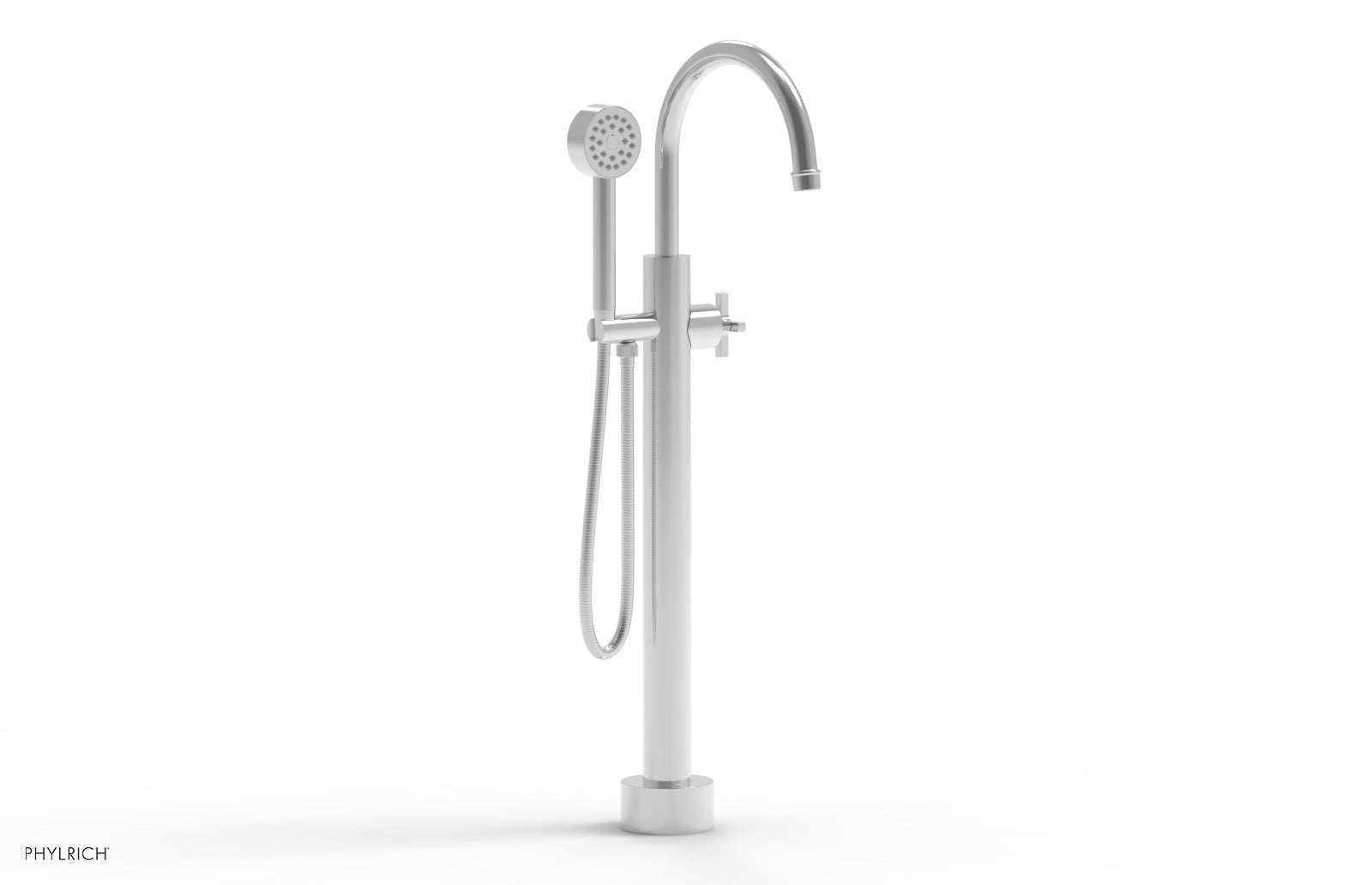 HEX MODERN Low Floor Mount Tub Filler with Cross Handle & Hand Shower - Model 501 46 03 | Perfect for Modern Bathroom Renovations & Spa-Like Shower Experiences