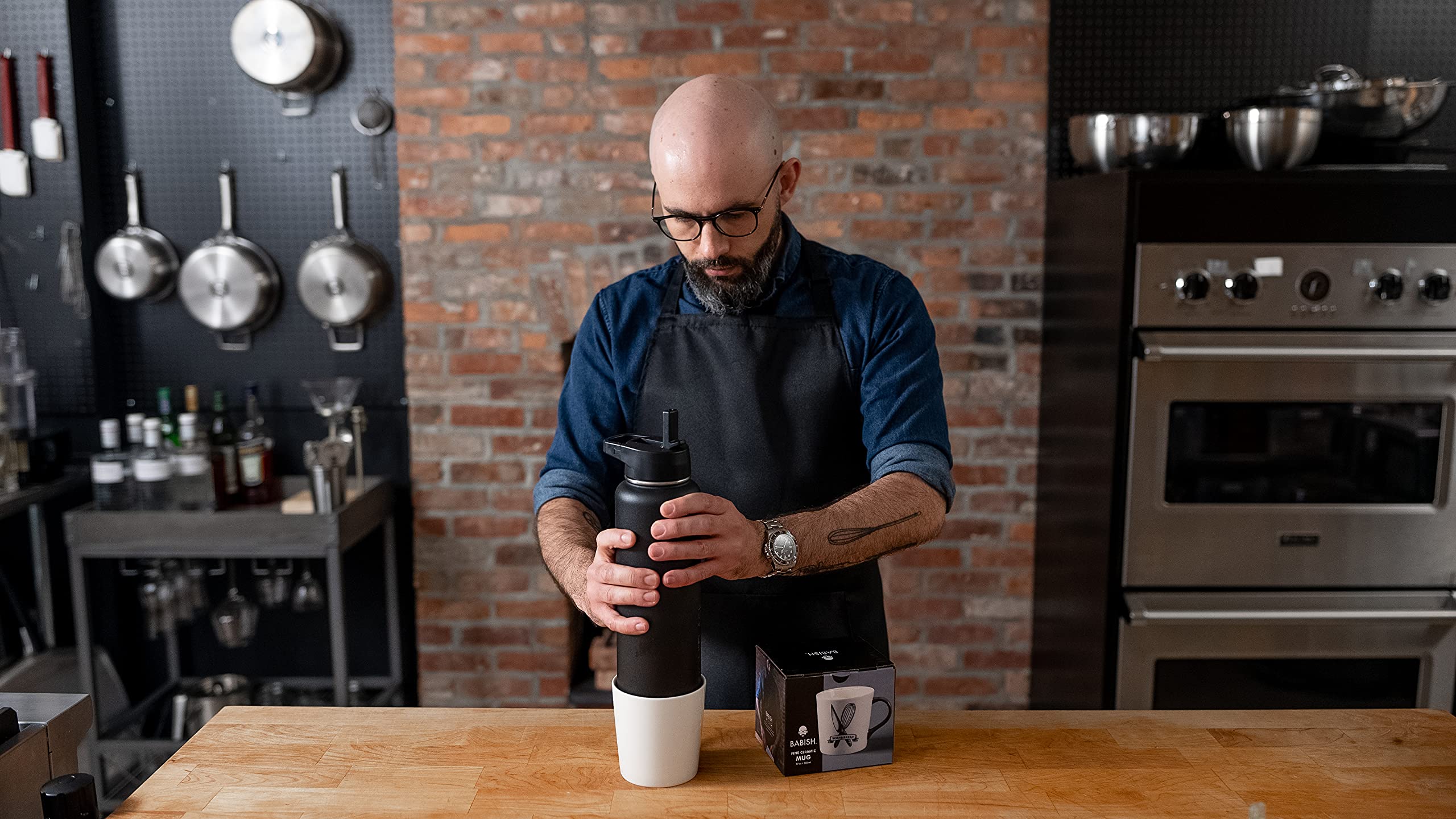 Babish Born and Bread Latte Tattoo Mug - 17oz Ceramic Coffee Cup with Unique Design, Perfect for Home, Office & Gifts for Coffee Lovers