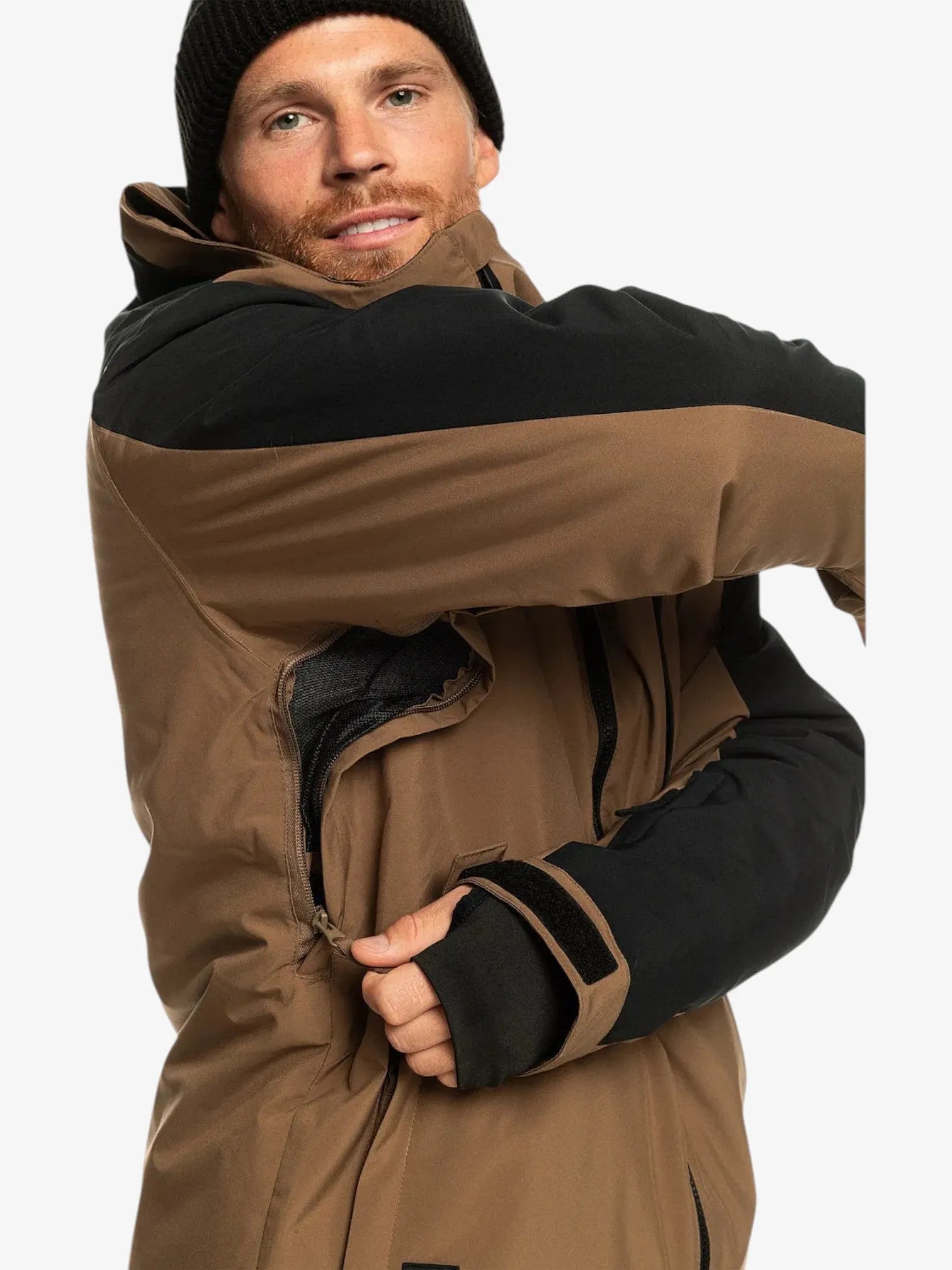 Quiksilver Mission Block Snow Jacket - Brown & Black - Waterproof Winter Coat for Skiing, Snowboarding & Outdoor Adventures