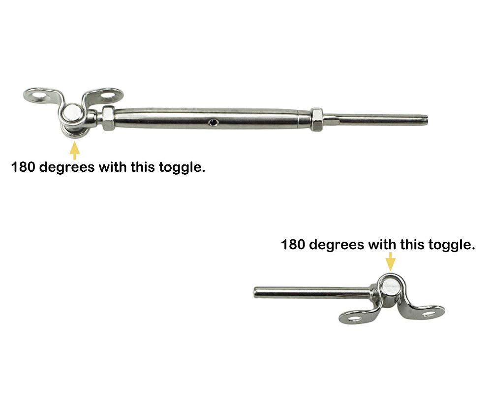 50 Pack 180° Adjustable T-316 Stainless Steel Cable Railing Kit - Marine Grade Deck Hardware with Hand Swage Threaded Stud Tensioner for 1/8