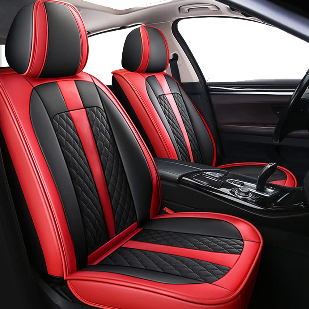 Premium Leather Car Seat Covers for Ford Mustang 2004-2020 Models - Waterproof All-Season Front Seat Protectors (Black & Red, 2-Piece Set) | Perfect for Daily Commuting, Road Trips & Car Interior Protection