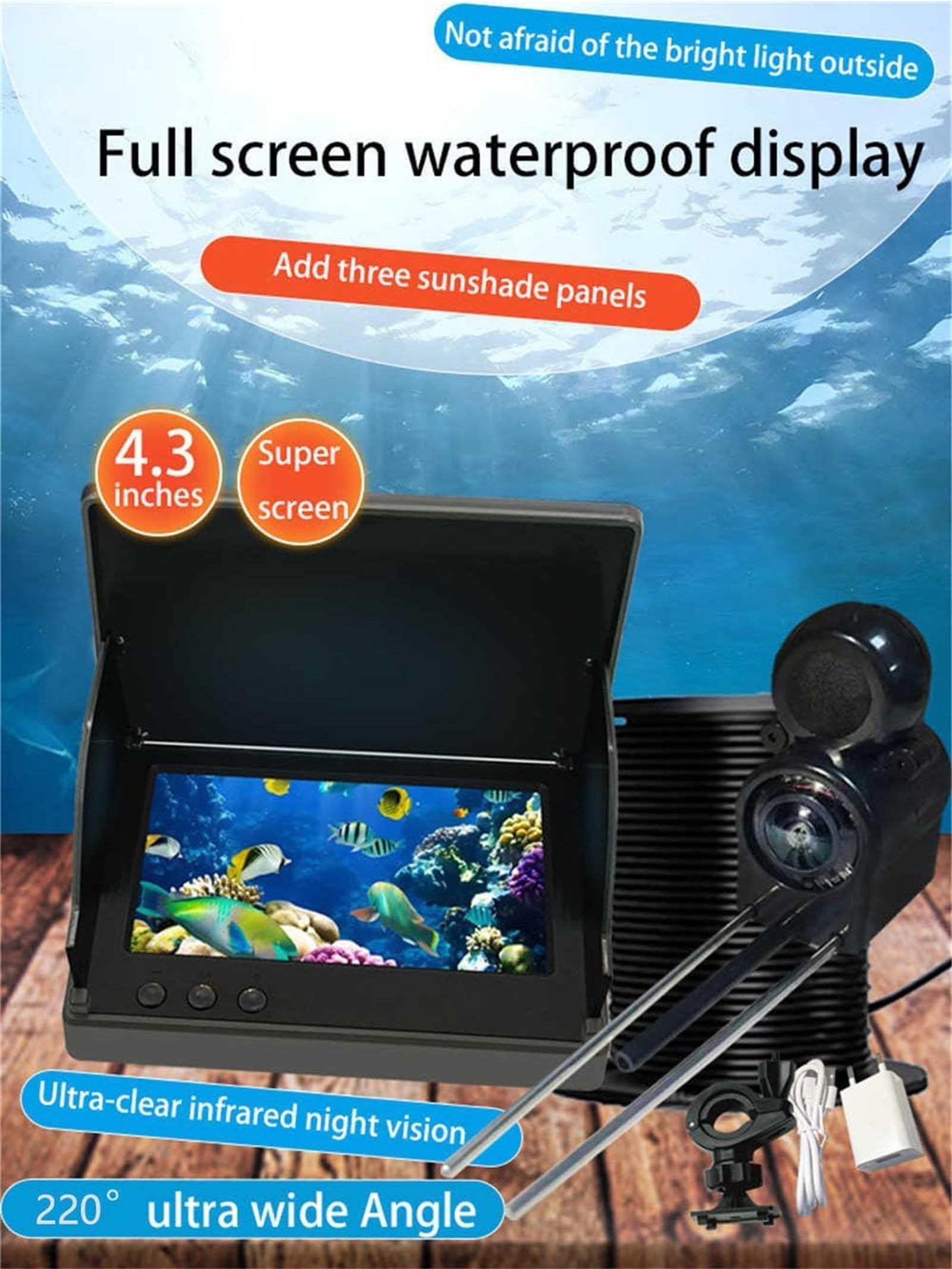 Colitt Underwater Fishing Camera - 4.3/5 Inch IPS Wide Angle Display with 220° View for Ice Fishing, Kayak Fishing & Boat Fishing | HD Underwater Camera for Freshwater & Saltwater Fishing