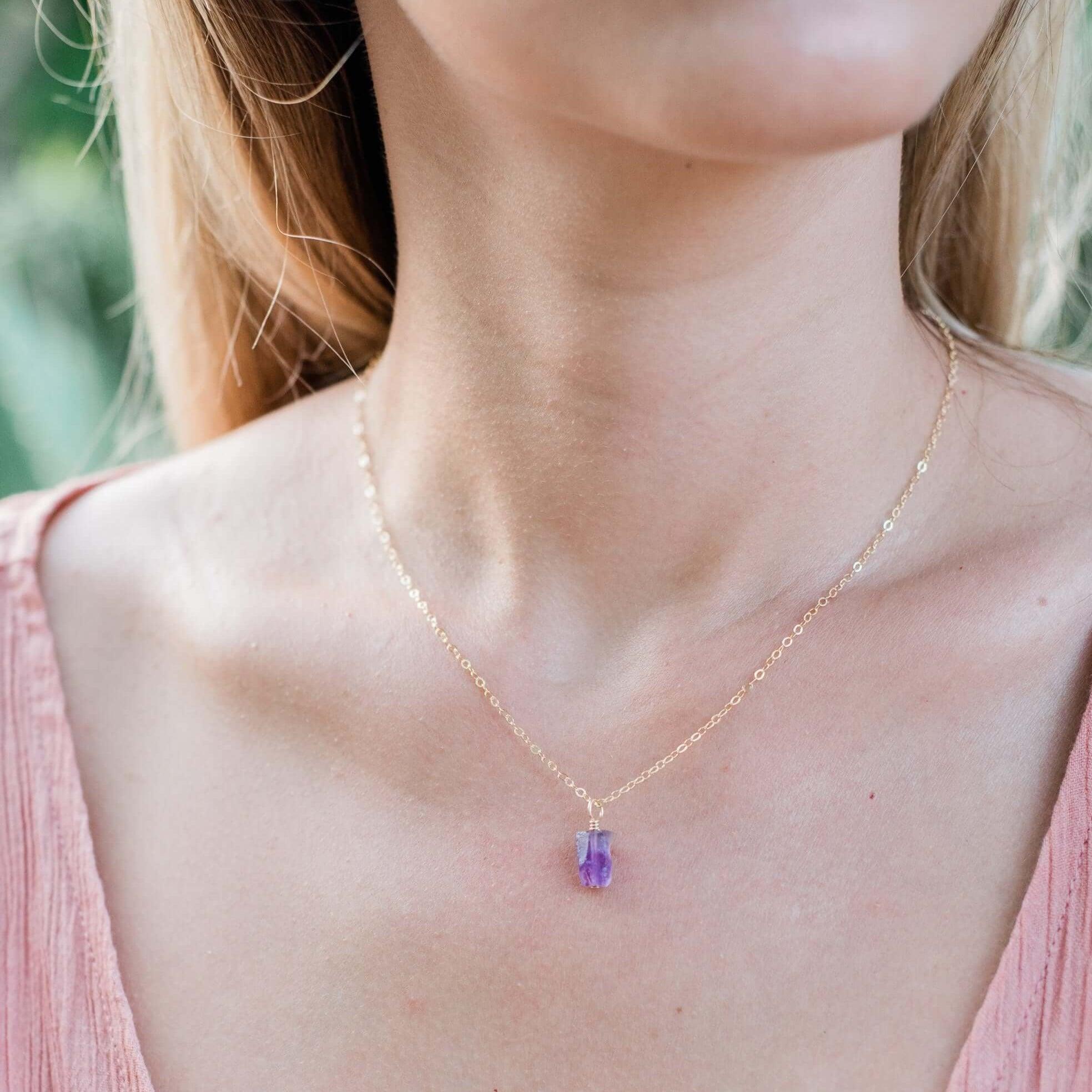 Natural Raw Amethyst Pendant Necklace - Dainty Purple Crystal Jewelry for Women - Perfect for Spiritual Healing, Meditation & Everyday Wear