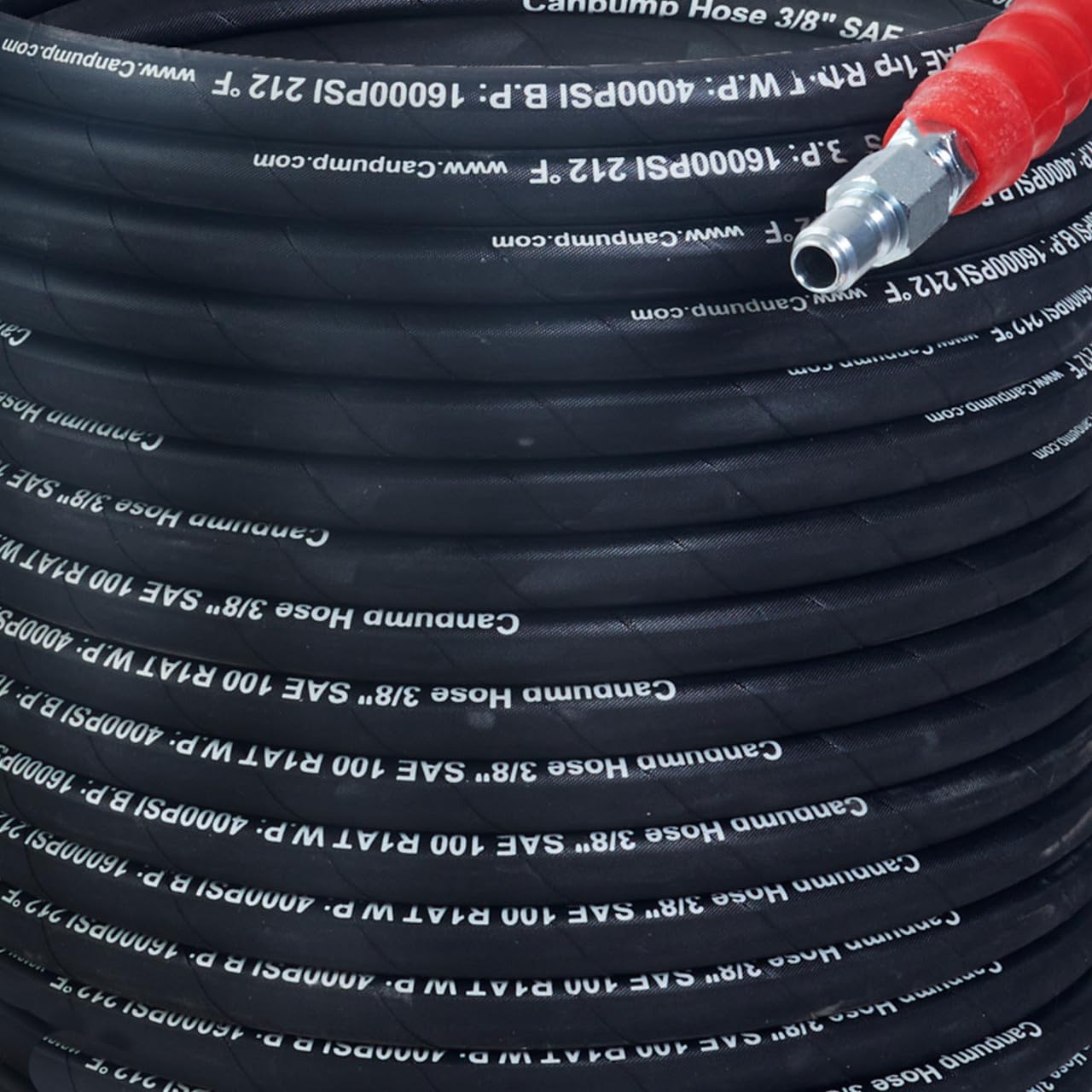 3/8 Inch High Pressure Hot Water Wire-Braided Black Hose - 4000 PSI, Quick Connect Fittings, 100 Feet - Ideal for Pressure Washers, Hydraulic Systems & Industrial Applications