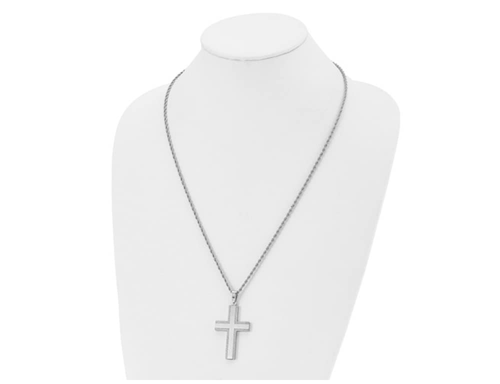 Men's Stainless Steel Polished Laser-Cut Cross Pendant Necklace with 18-24