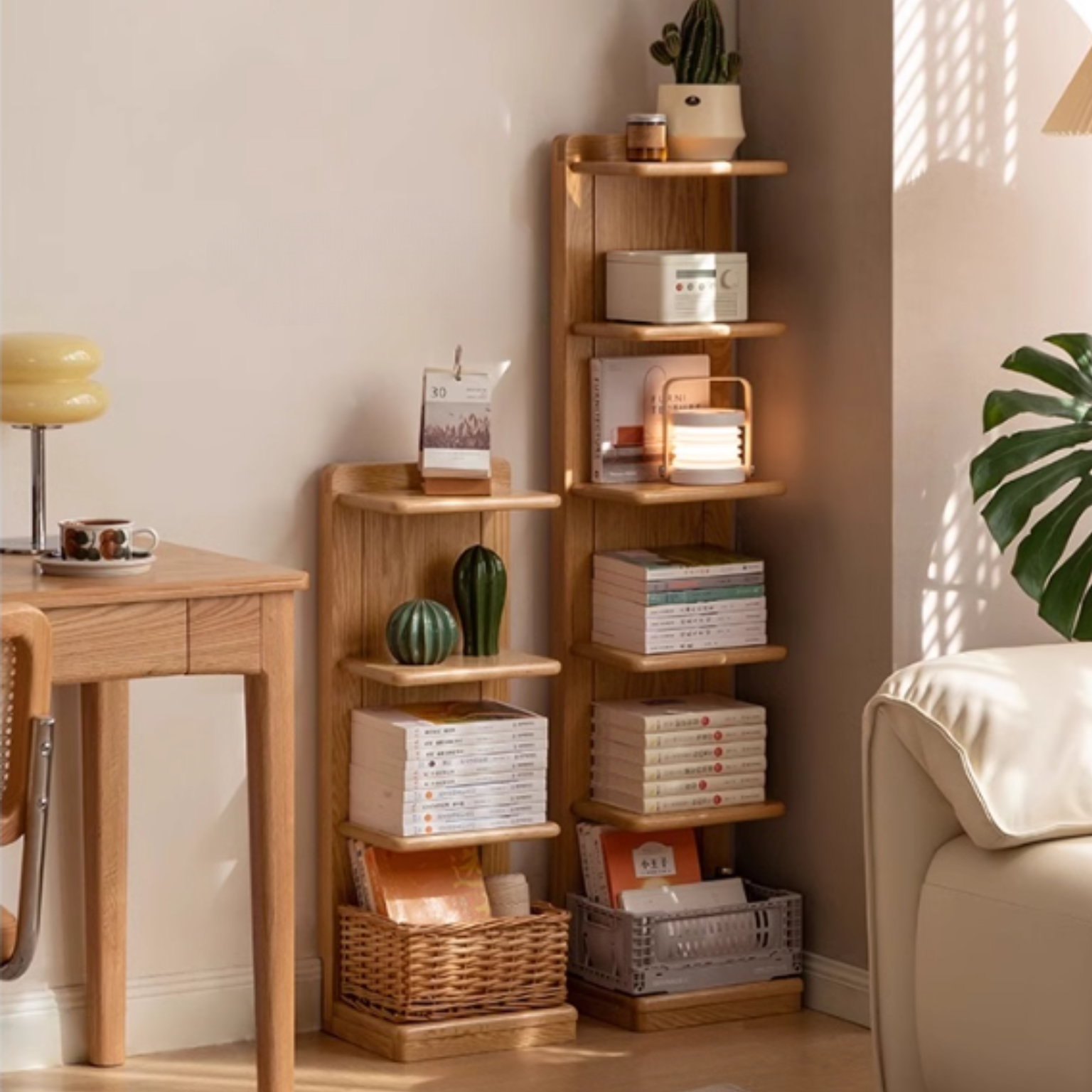 Solid Oak Wood Modern Multi-Layer Bookshelf - Stylish Home Office & Living Room Storage Shelf for Books & Decor
